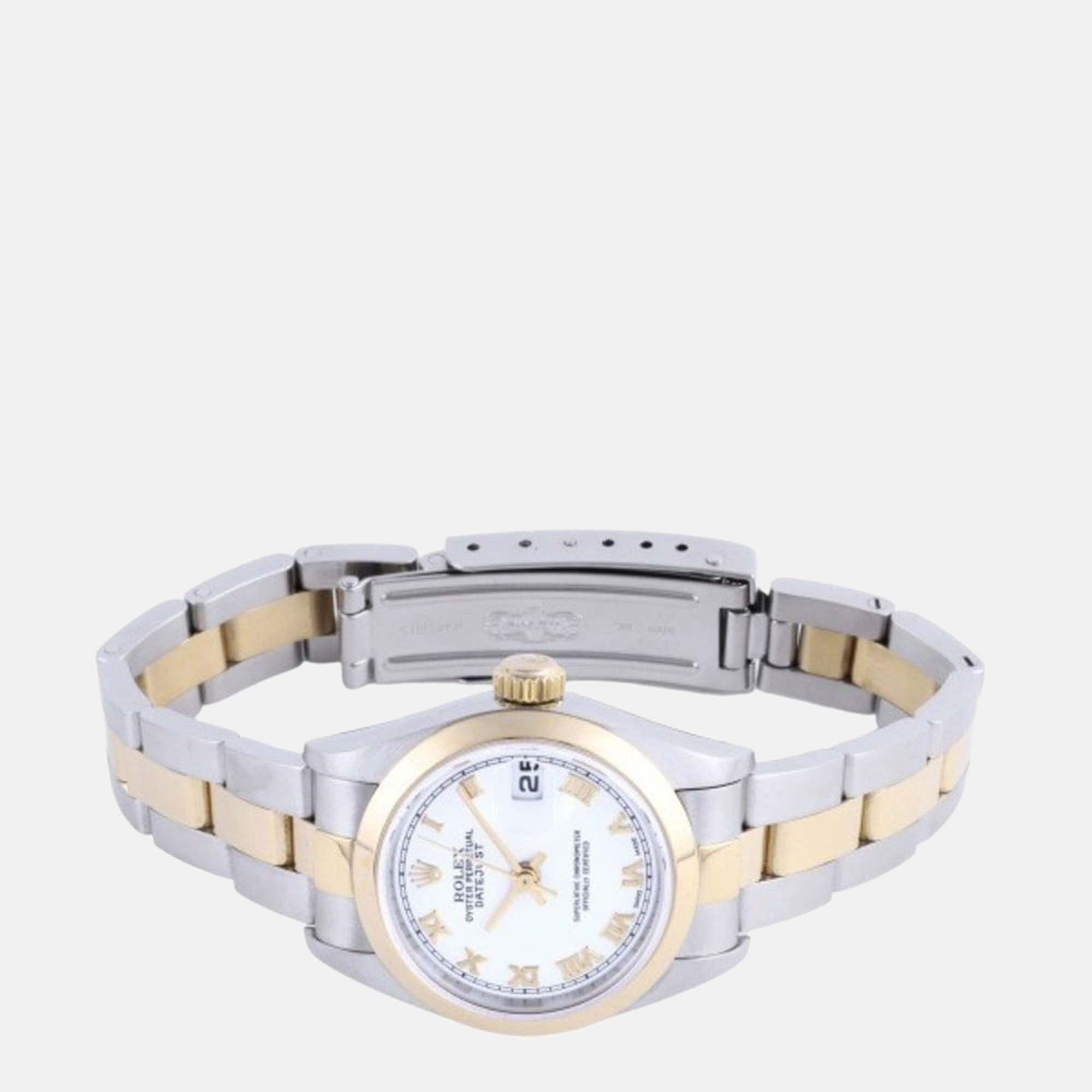 

Rolex White 18k Yellow Gold And Stainless Steel Datejust 79163 Automatic Women's Wristwatch 26 mm