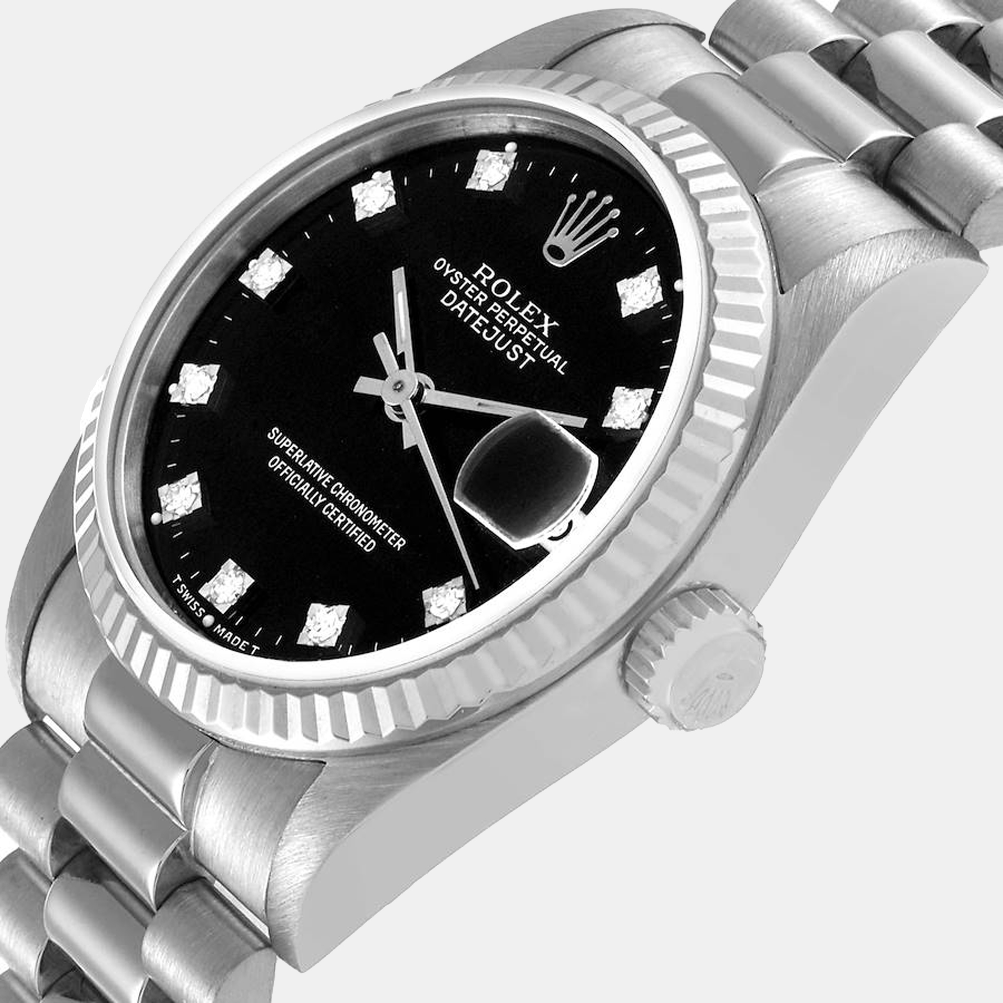 

Rolex Black Diamonds 18K White Gold And Stainless Steel President Datejust 68279 Women's Wristwatch 31 mm