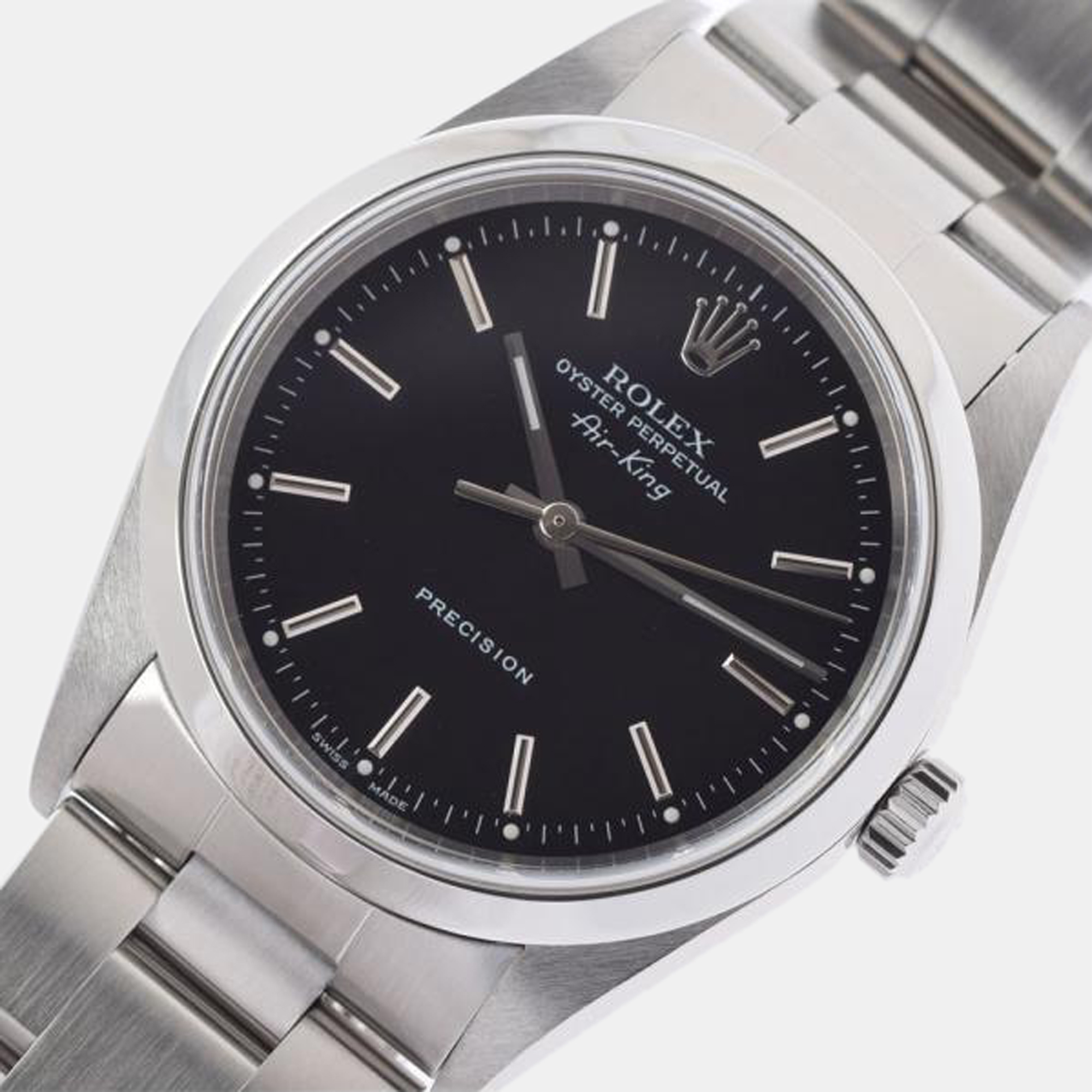 

Rolex Black Stainless Steel Air-King 14000M Automatic Women's Wristwatch 34 mm