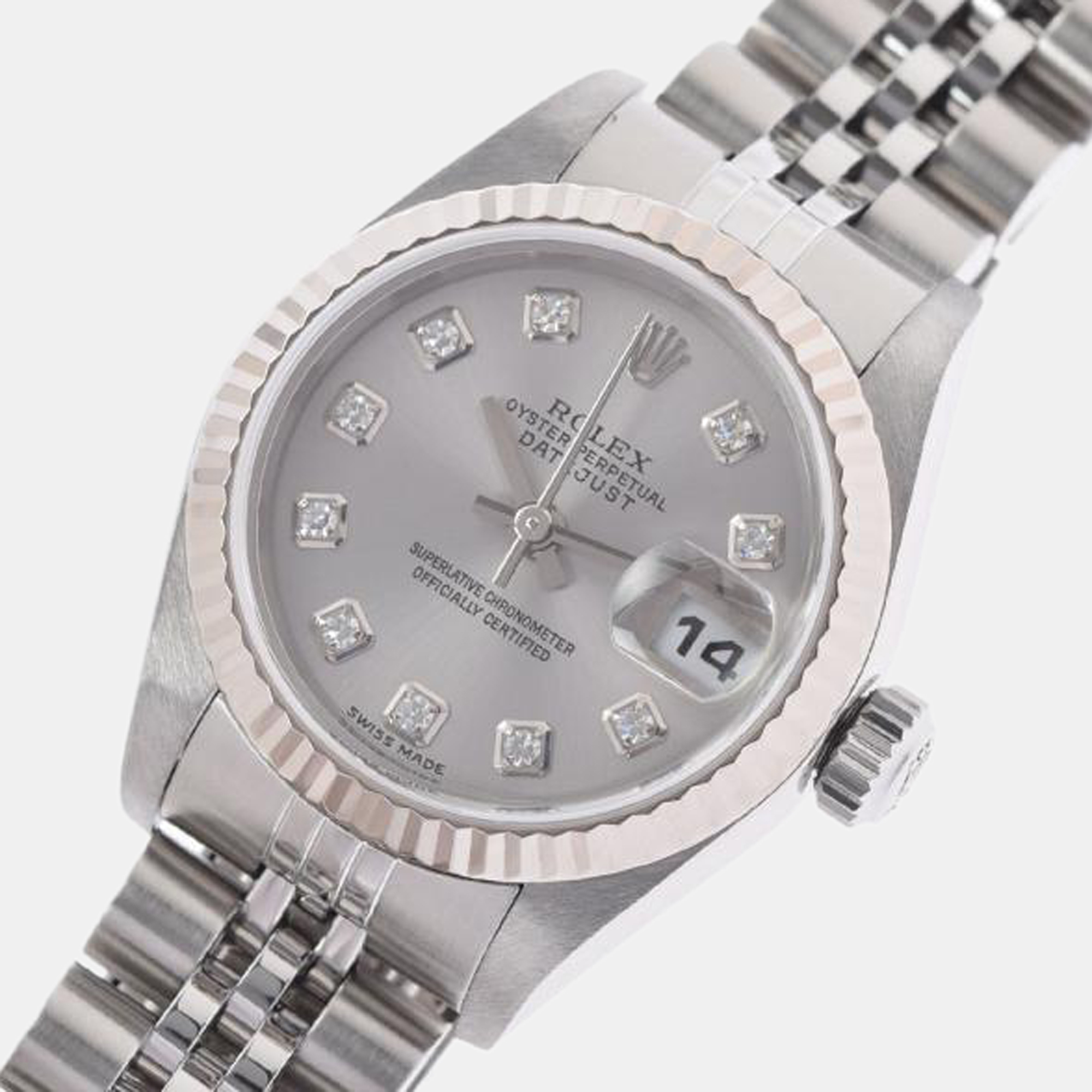 

Rolex Silver Diamond 18k White Gold And Stainless Steel Datejust 79174 Automatic Women's Wristwatch 26 mm