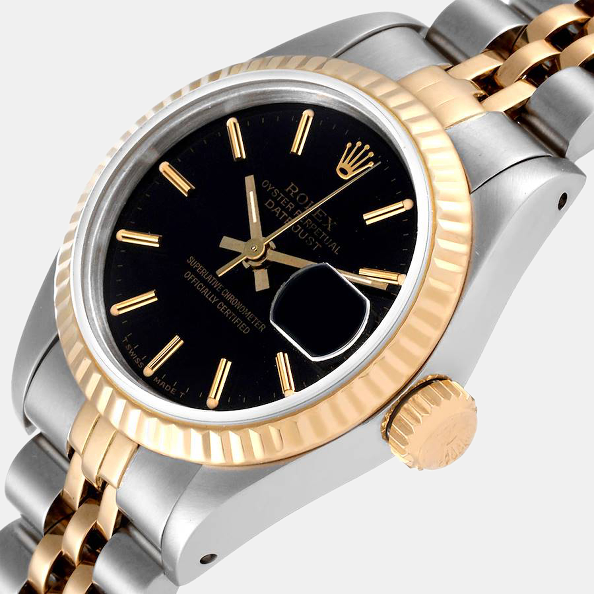 

Rolex Black 18k Yellow Gold And Stainless Steel Datejust 69173 Automatic Women's Wristwatch 26 mm