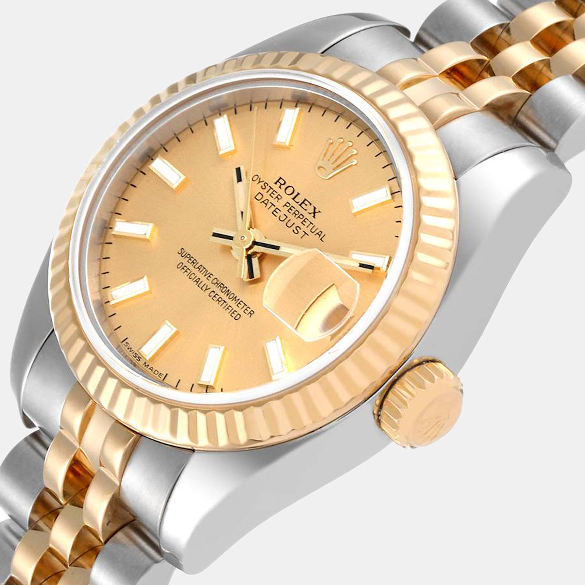 

Rolex Champagne 18k Yellow Gold And Stainless Steel Datejust 179173 Automatic Women's Wristwatch 26 mm