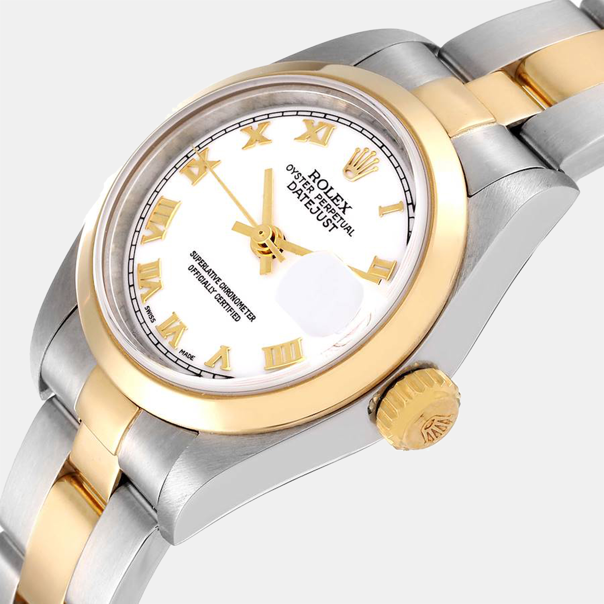 

Rolex White 18K Yellow Gold And Stainless Steel Datejust 79163 Automatic Women's Wristwatch 26 mm