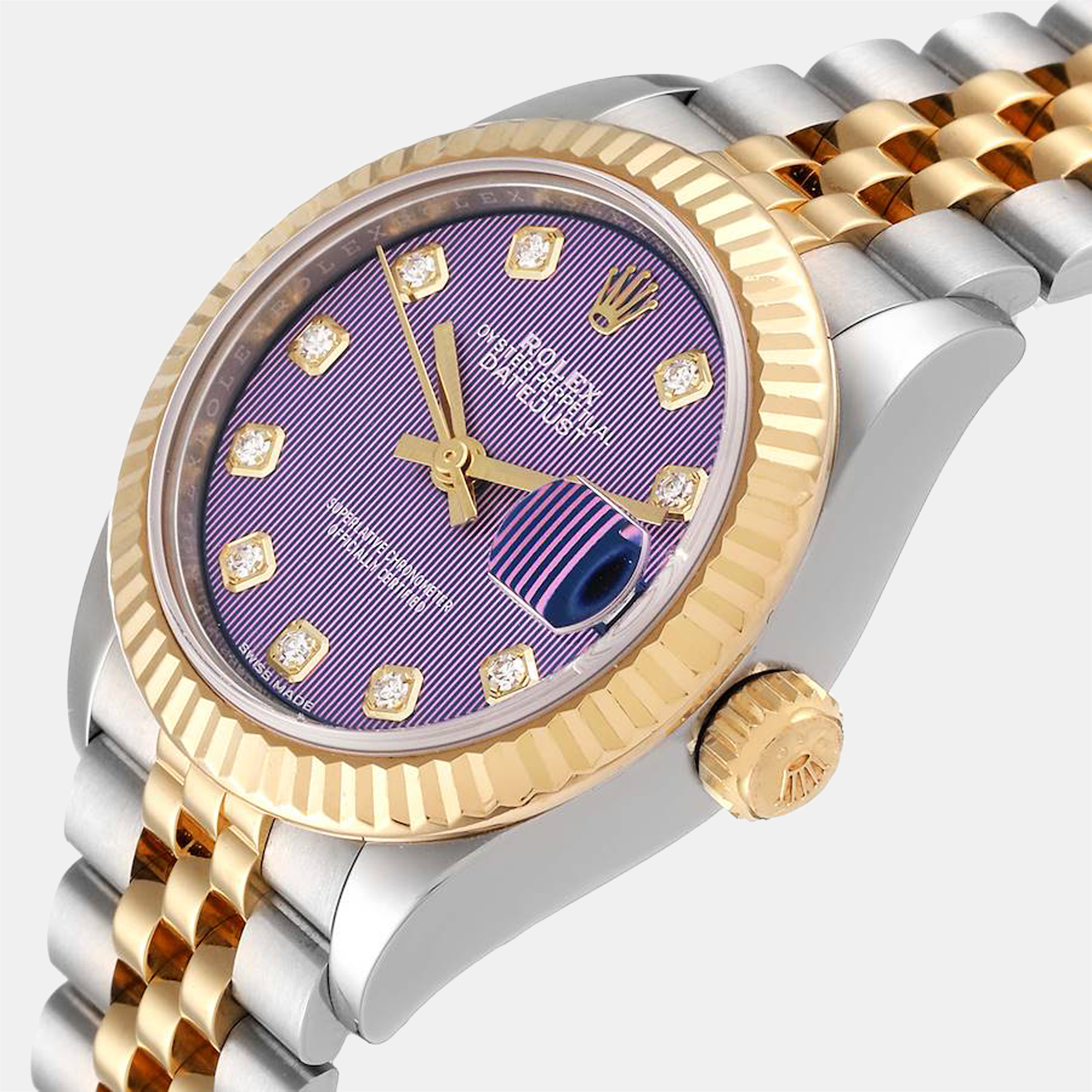 

Rolex Lavender Diamonds 18K Yellow Gold And Stainless Steel Datejust 279173 Automatic Women's Wristwatch 28 mm, Purple