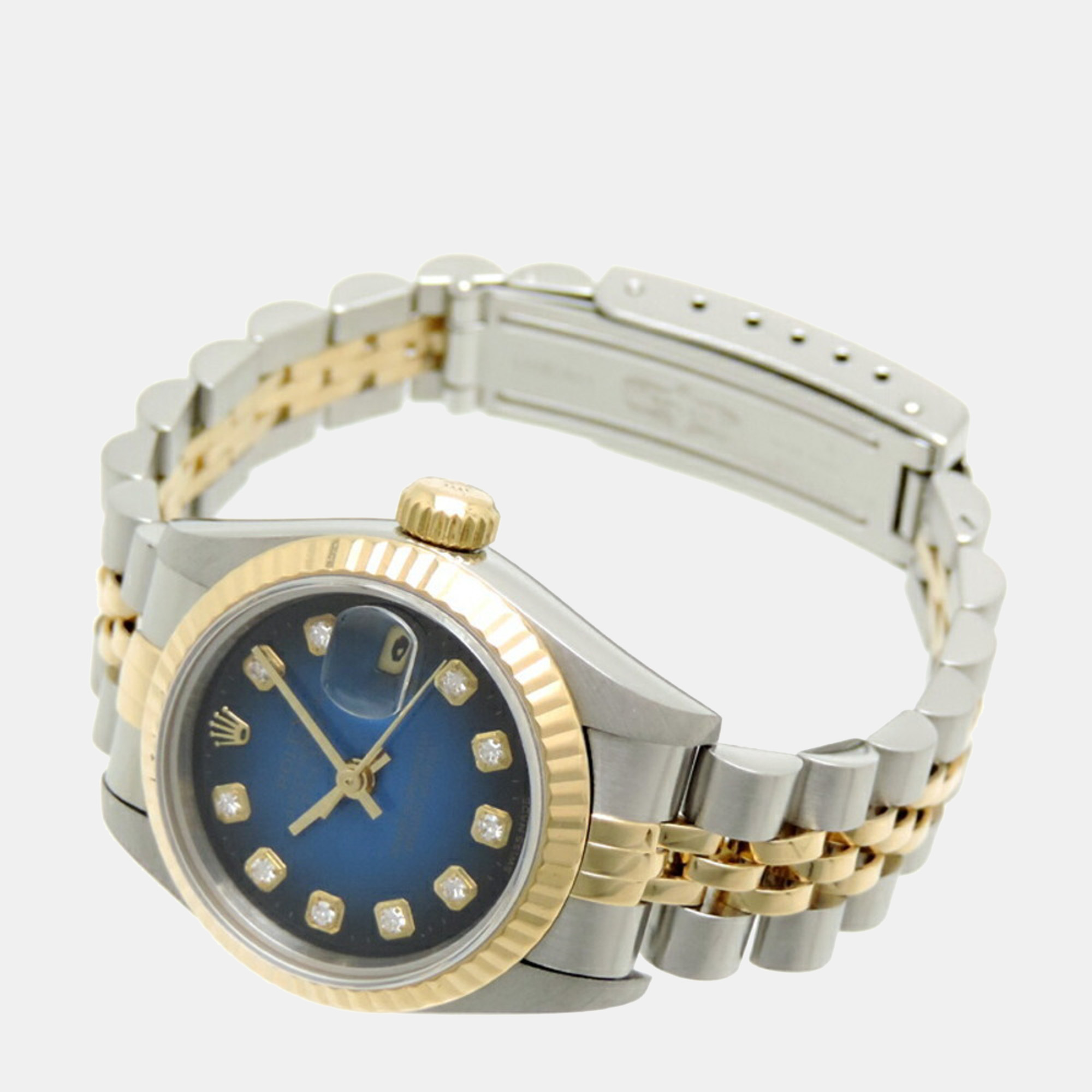 

Rolex Blue Diamond 18k Yellow Gold And Stainless Steel Datejust 69173G Automatic Women's Wristwatch 26 mm