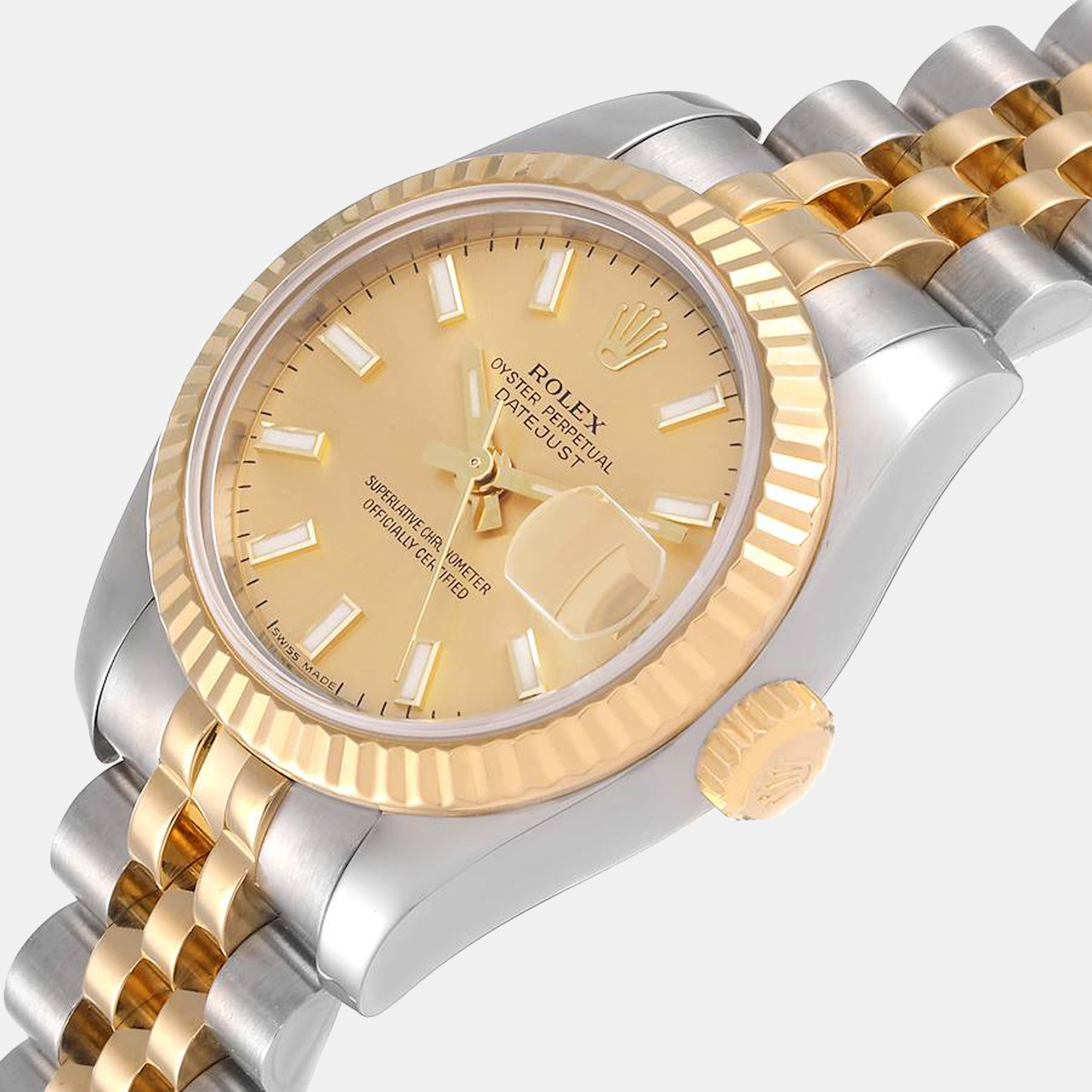 

Rolex Champagne 18k Yellow Gold And Stainless Steel Datejust 179173 Automatic Women's Wristwatch 26 mm