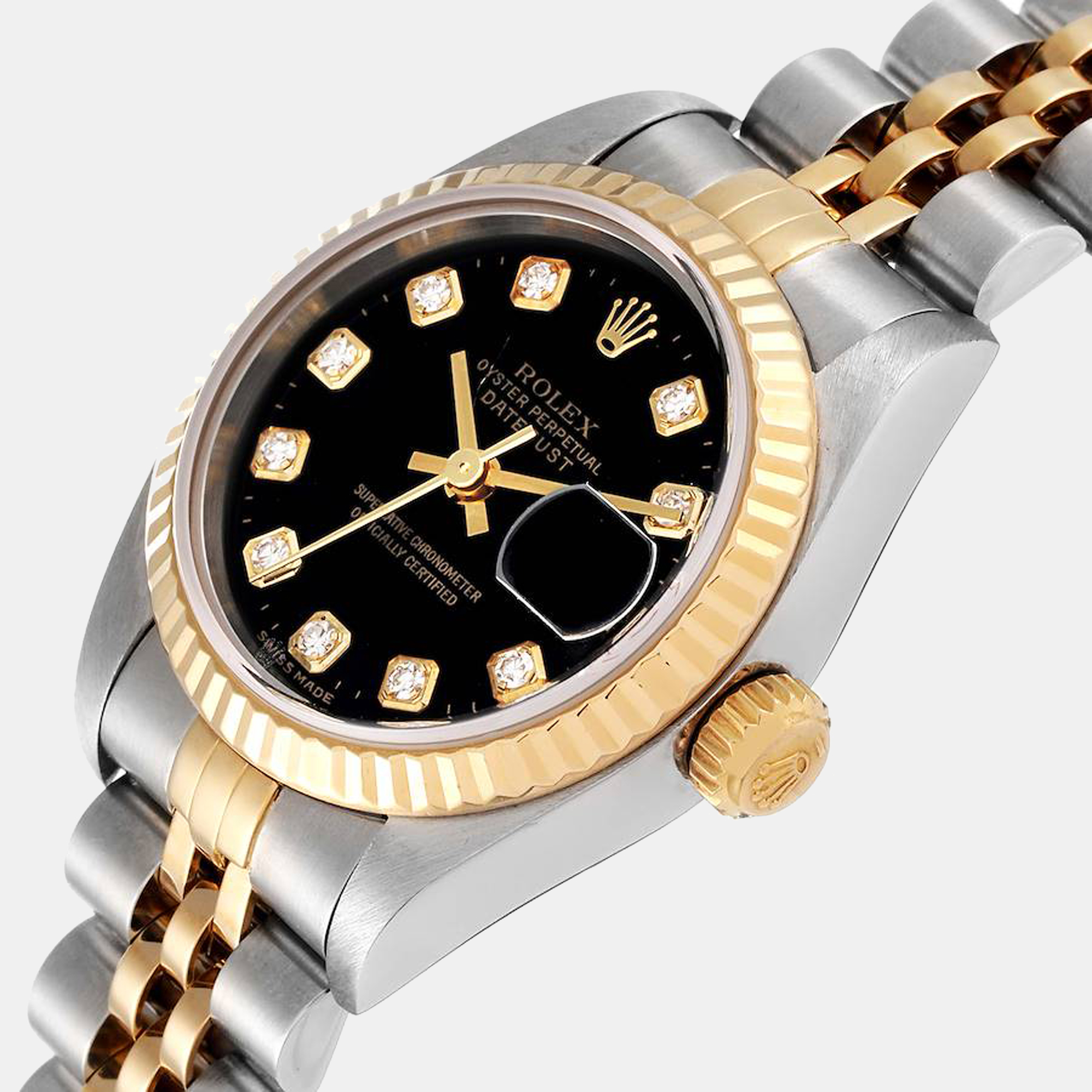 

Rolex Black Diamond 18k Yellow Gold And Stainless Steel Datejust 79173 Automatic Women's Wristwatch 26 mm