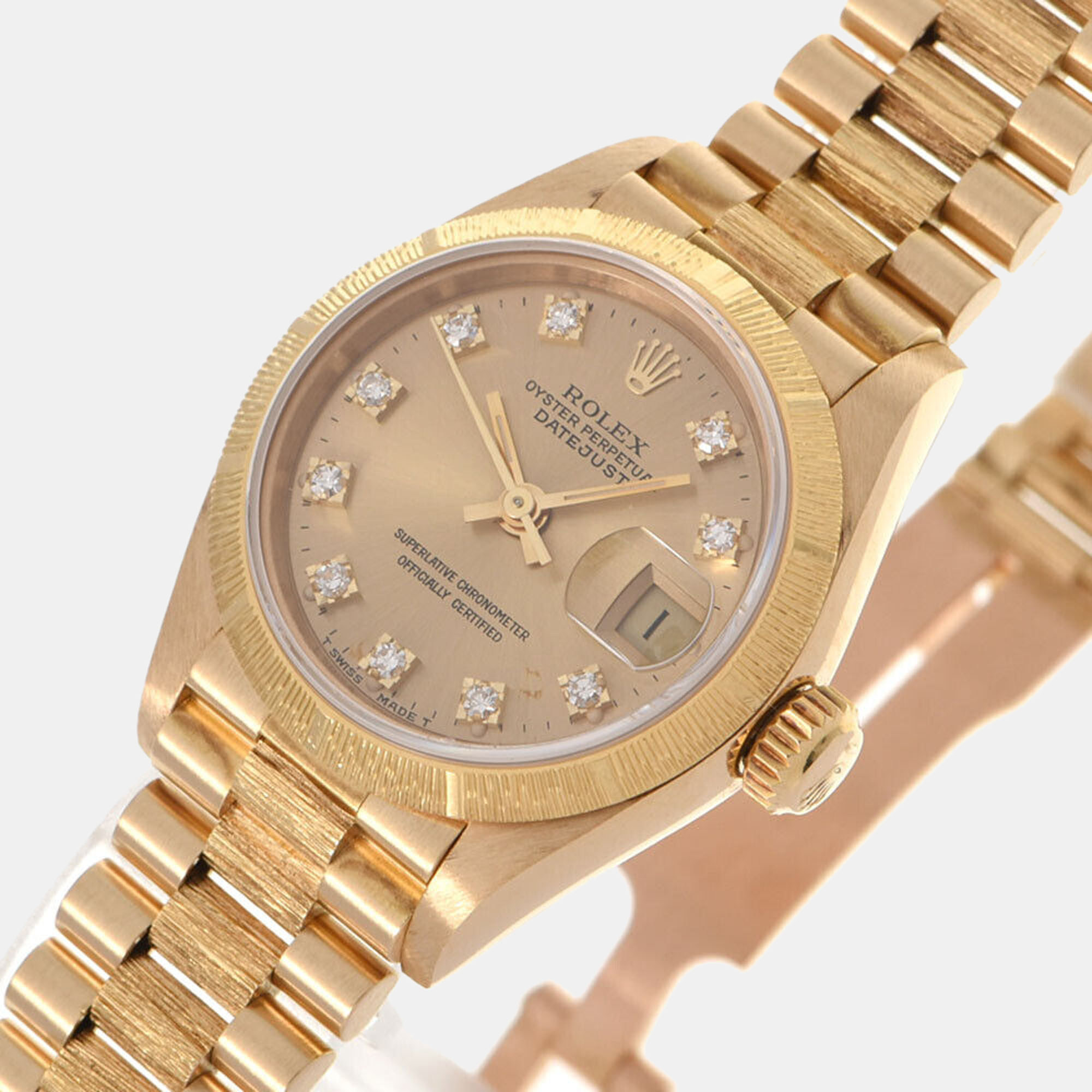 

Rolex Champagne Diamond 18k Yellow Gold Datejust 69278G Automatic Women's Wristwatch 26 mm