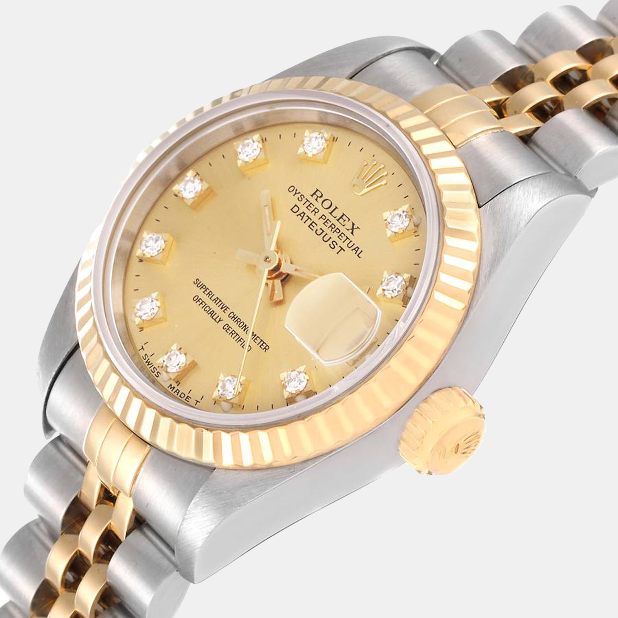 

Rolex Champagne Diamond 18k Yellow Gold And Stainless Steel Datejust 69173 Automatic Women's Wristwatch 26 mm