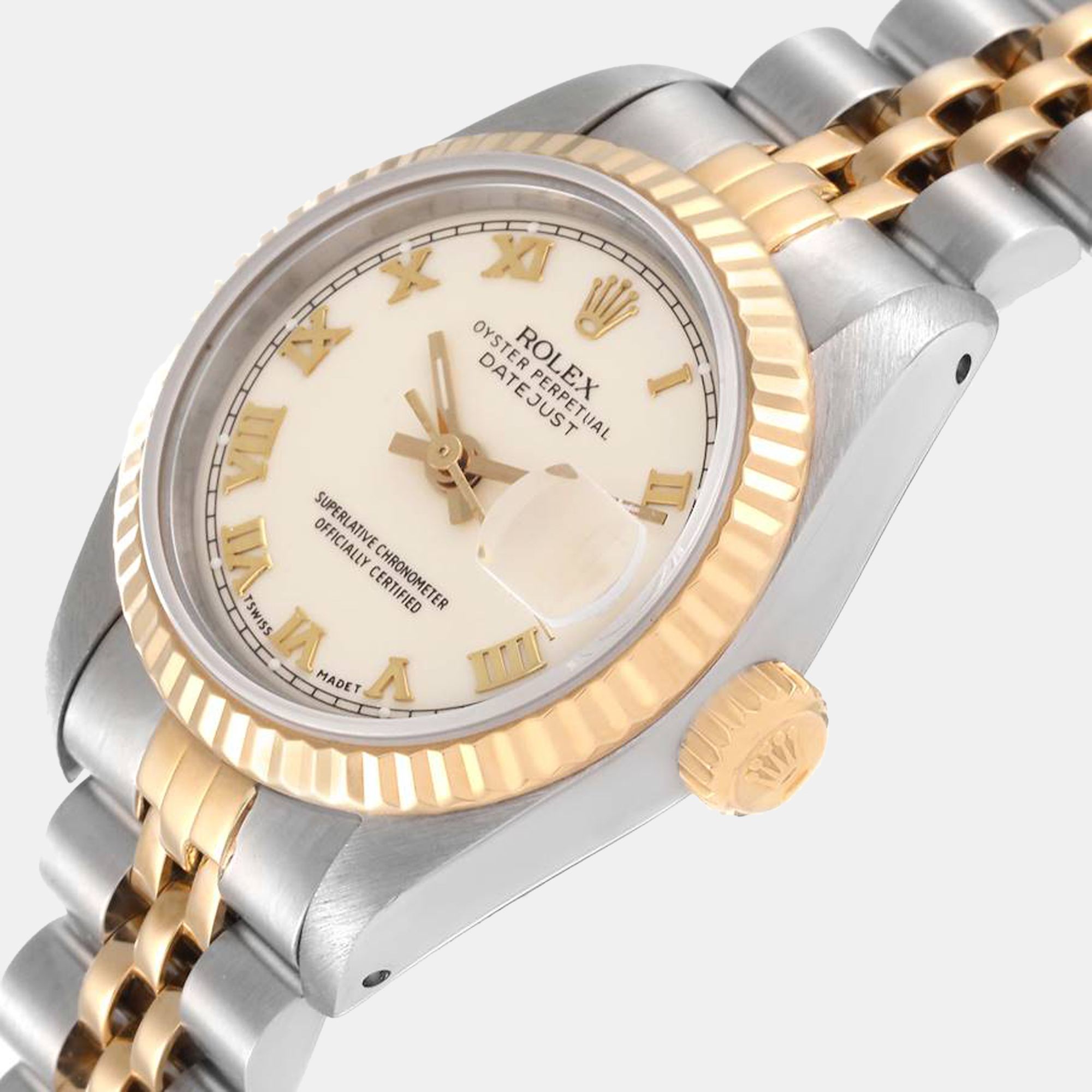 

Rolex Ivory 18k Yellow Gold And Stainless Steel Datejust 69173 Automatic Women's Wristwatch 26 mm, White