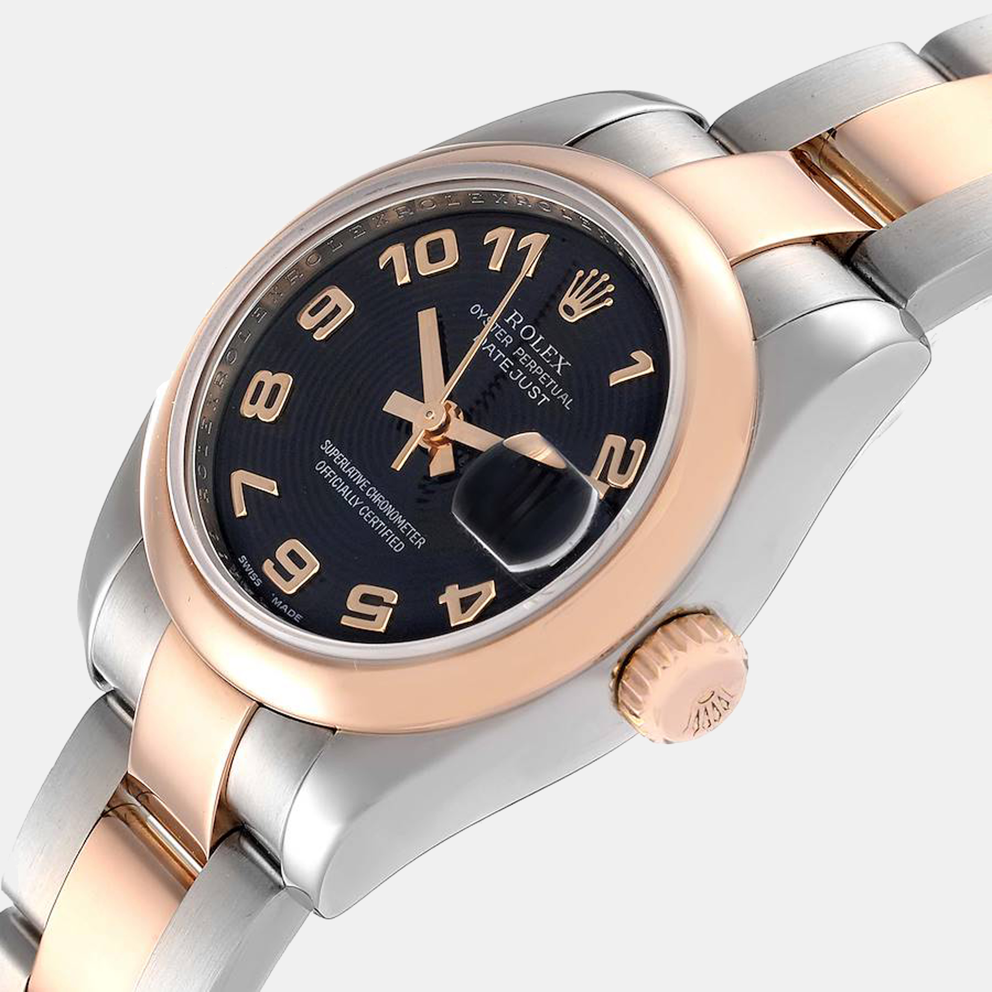 

Rolex Black 18K Rose Gold And Stainless Steel Datejust 179161 Women's Wristwatch 26 mm