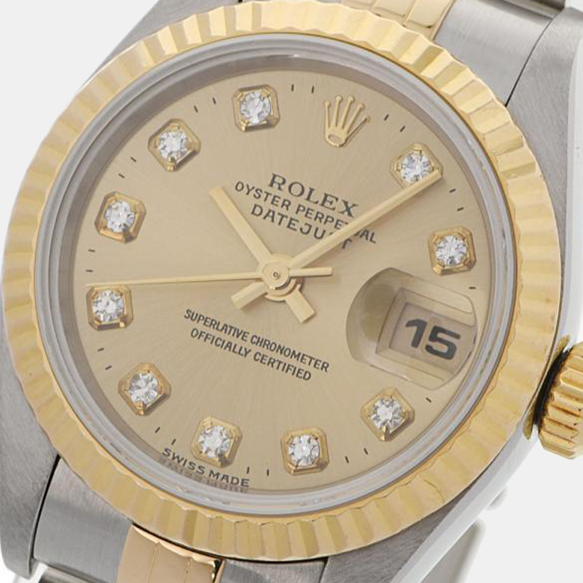 

Rolex Champagne Diamond 18k Yellow Gold And Stainless Steel Datejust 69173G Automatic Women's Wristwatch 26 mm