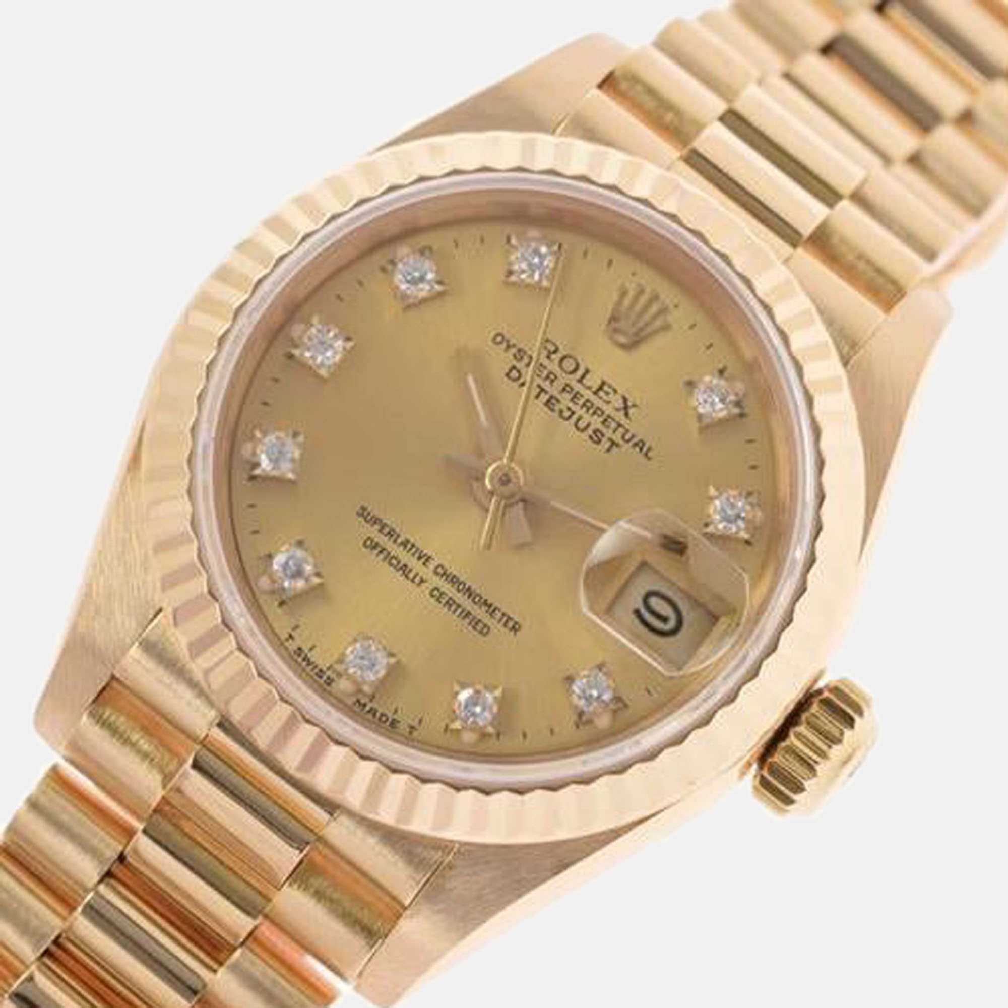 

Rolex Champagne Diamond 18k Yellow Gold Datejust 69178 Automatic Women's Wristwatch 26 mm