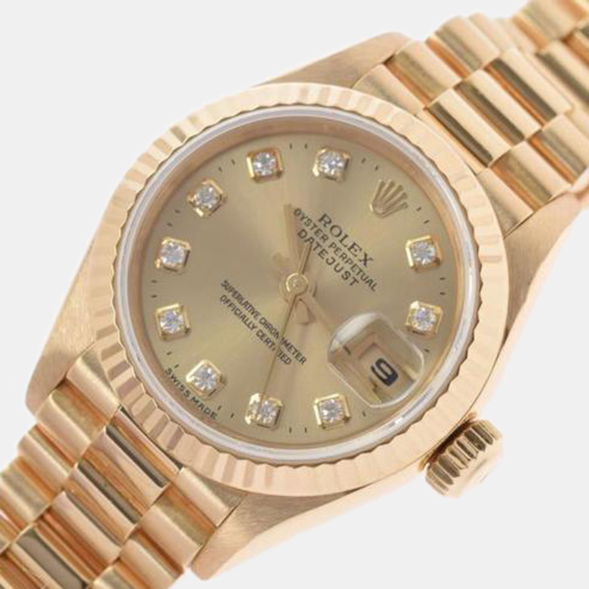 

Rolex Champagne Diamond 18k Yellow Gold Datejust 69178G Automatic Women's Wristwatch 26 mm