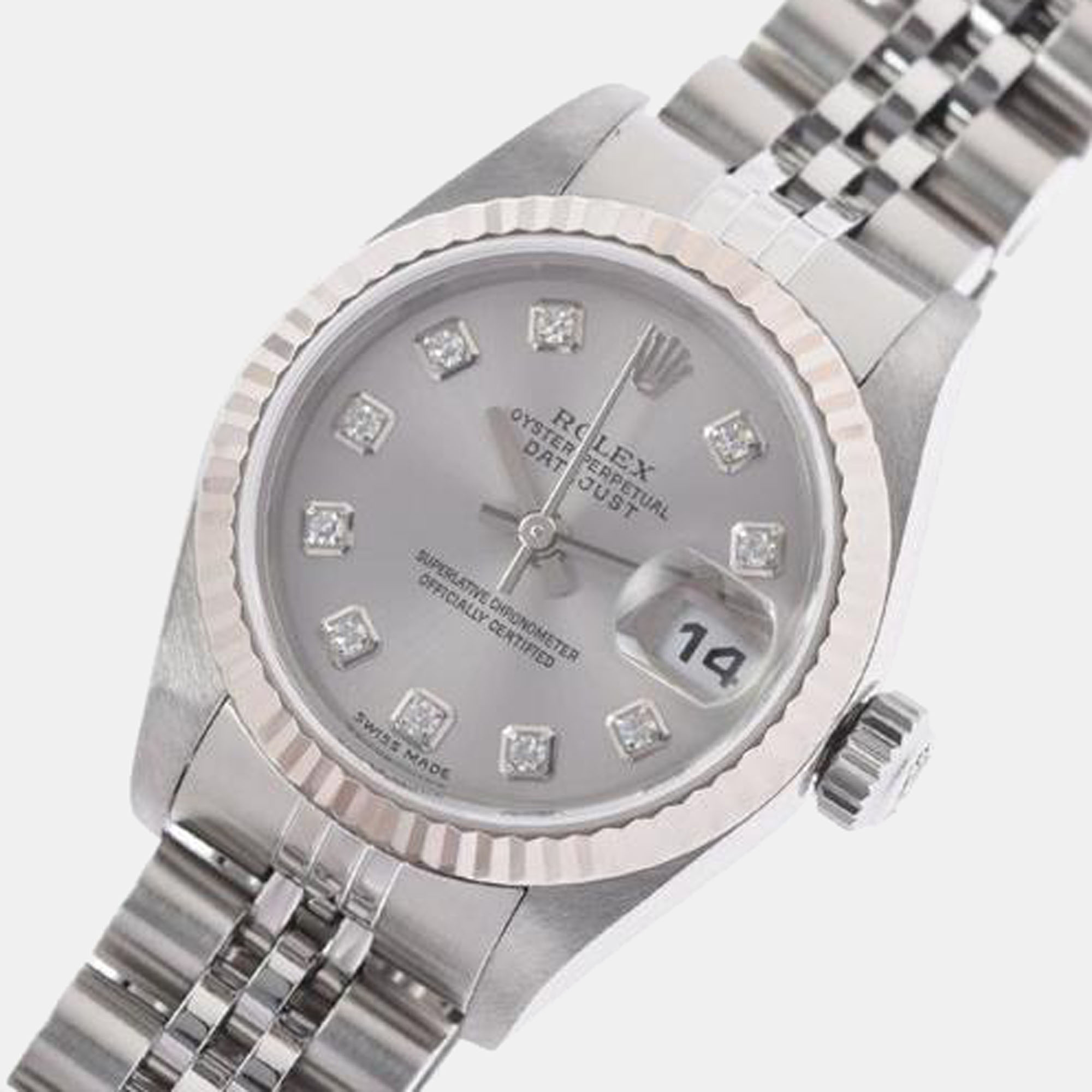 

Rolex Silver Diamond 18k White Gold And Stainless Steel Datejust 79174 Automatic Women's Wristwatch 26 mm