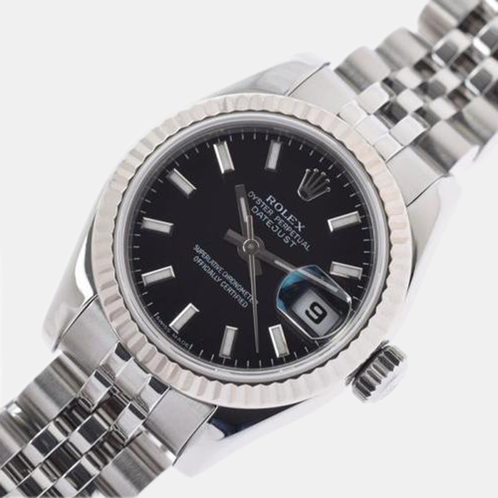 

Rolex Black 18k White Gold And Stainless Steel Datejust 179174 Automatic Women's Wristwatch 26 mm