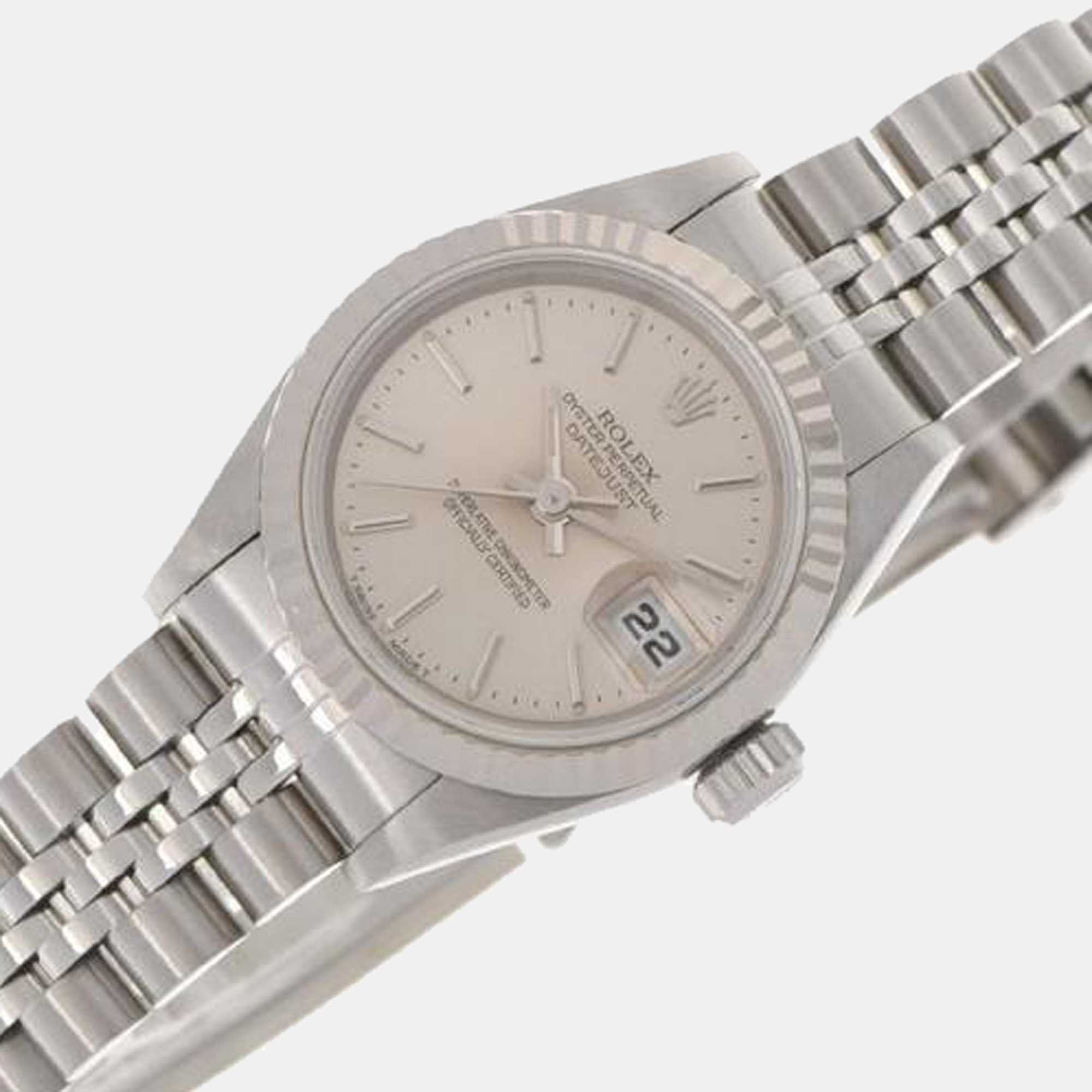 

Rolex Silver 18k White Gold And Stainless Steel Datejust 69174 Automatic Women's Wristwatch 26 mm