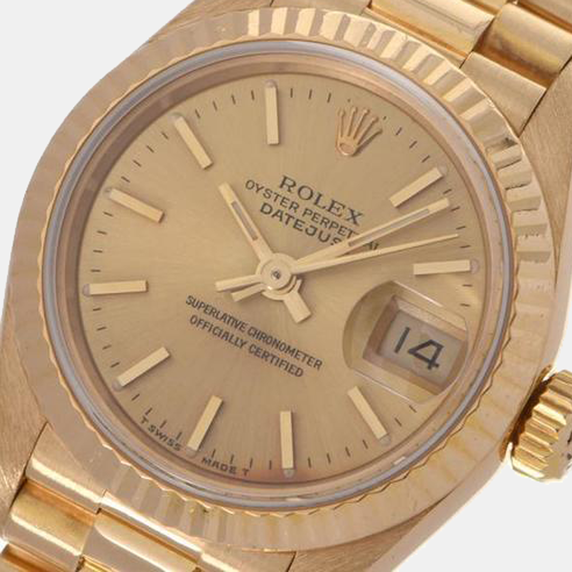 

Rolex Champagne 18k Yellow Gold Datejust 69178 Automatic Women's Wristwatch 26 mm