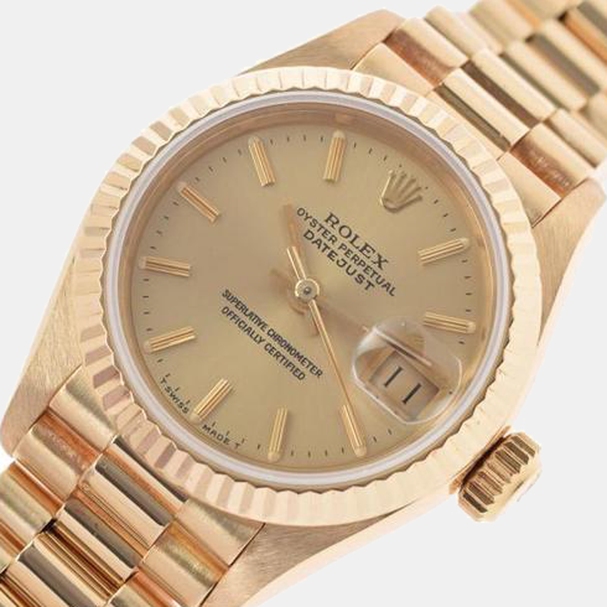 

Rolex Champagne 18k Yellow Gold Datejust 69178 Automatic Women's Wristwatch 26 mm