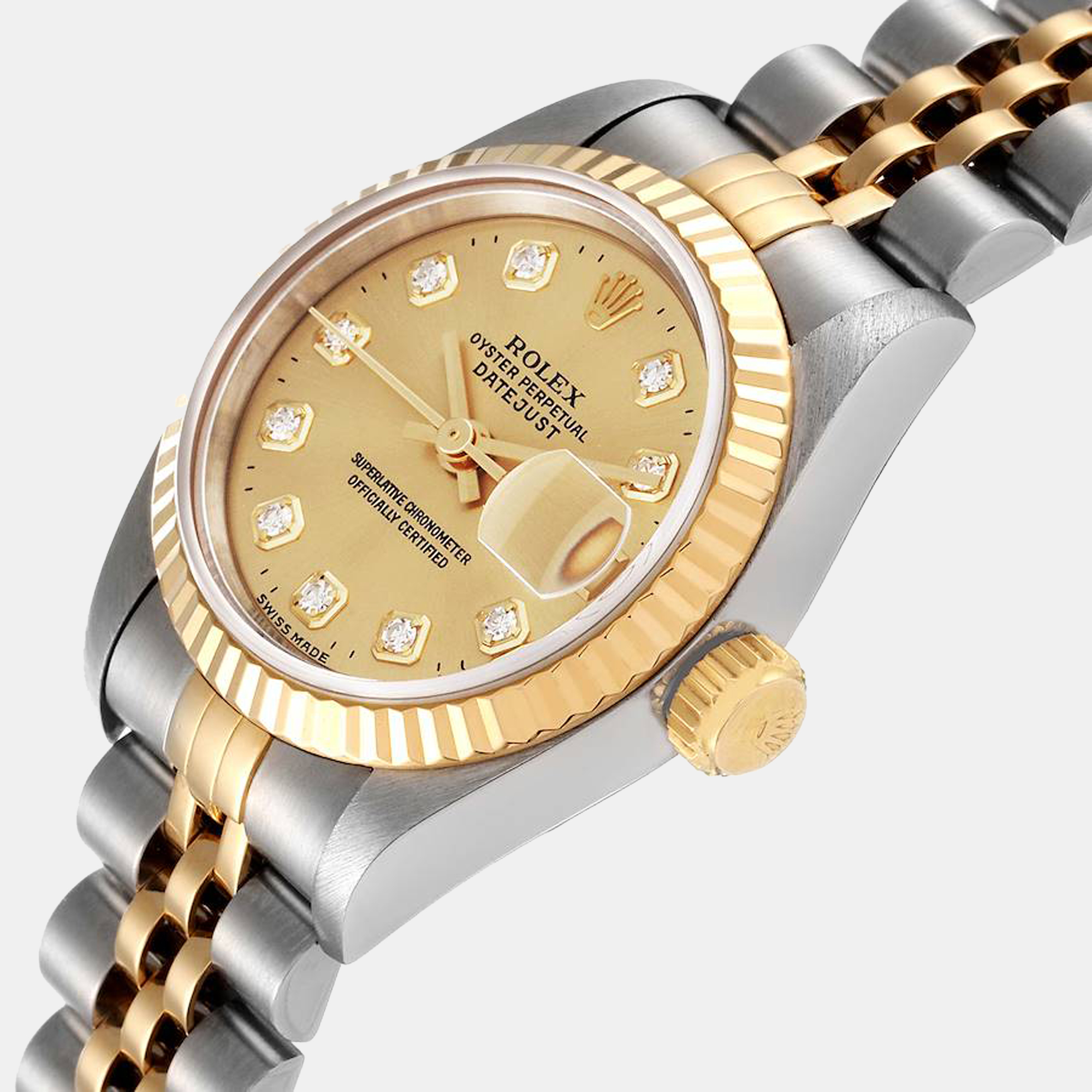 

Rolex Champagne Diamond 18k Yellow Gold And Stainless Steel Datejust 69173 Automatic Women's Wristwatch 26 mm