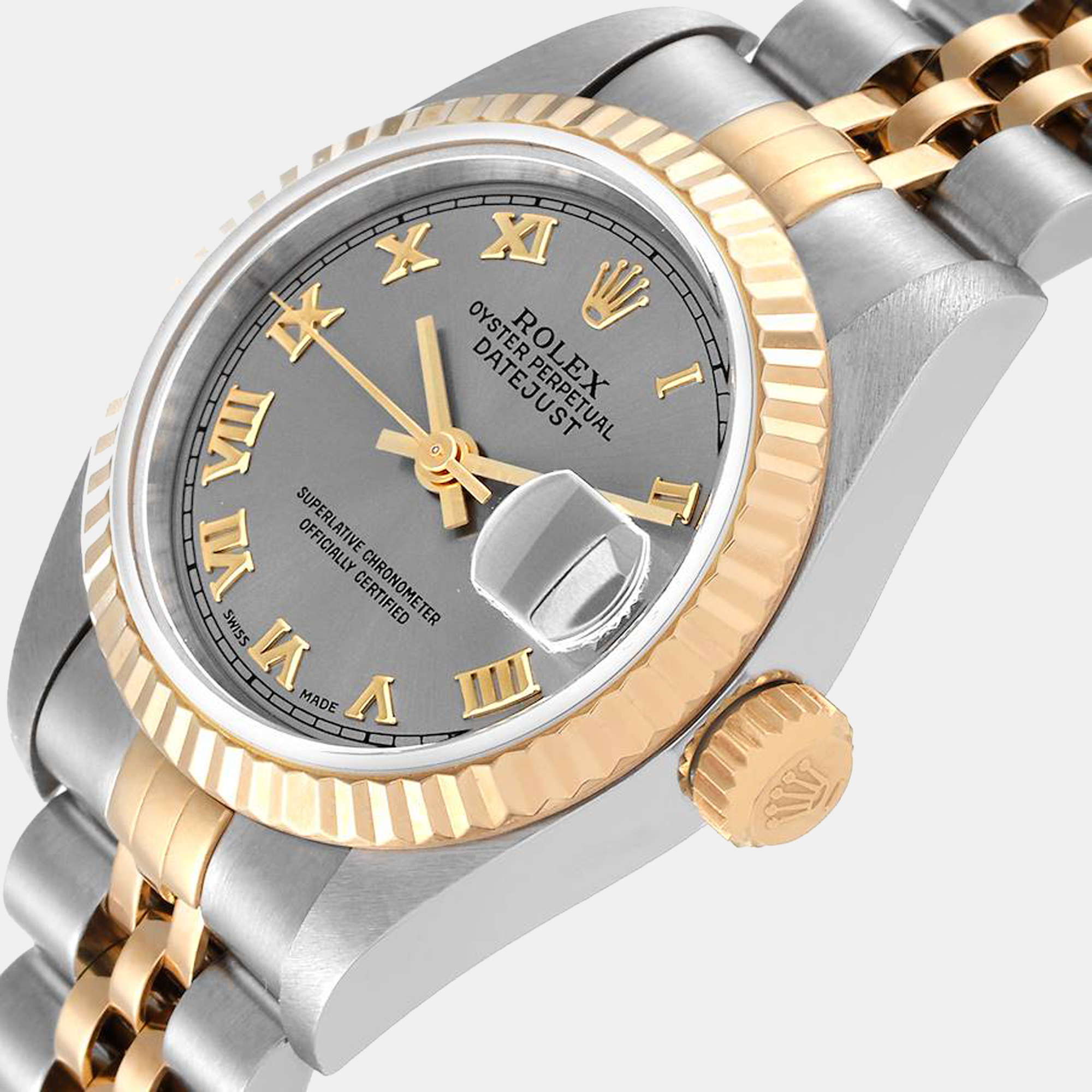 

Rolex Grey 18k Yellow Gold And Stainless Steel Datejust 69173 Automatic Women's Wristwatch 26 mm