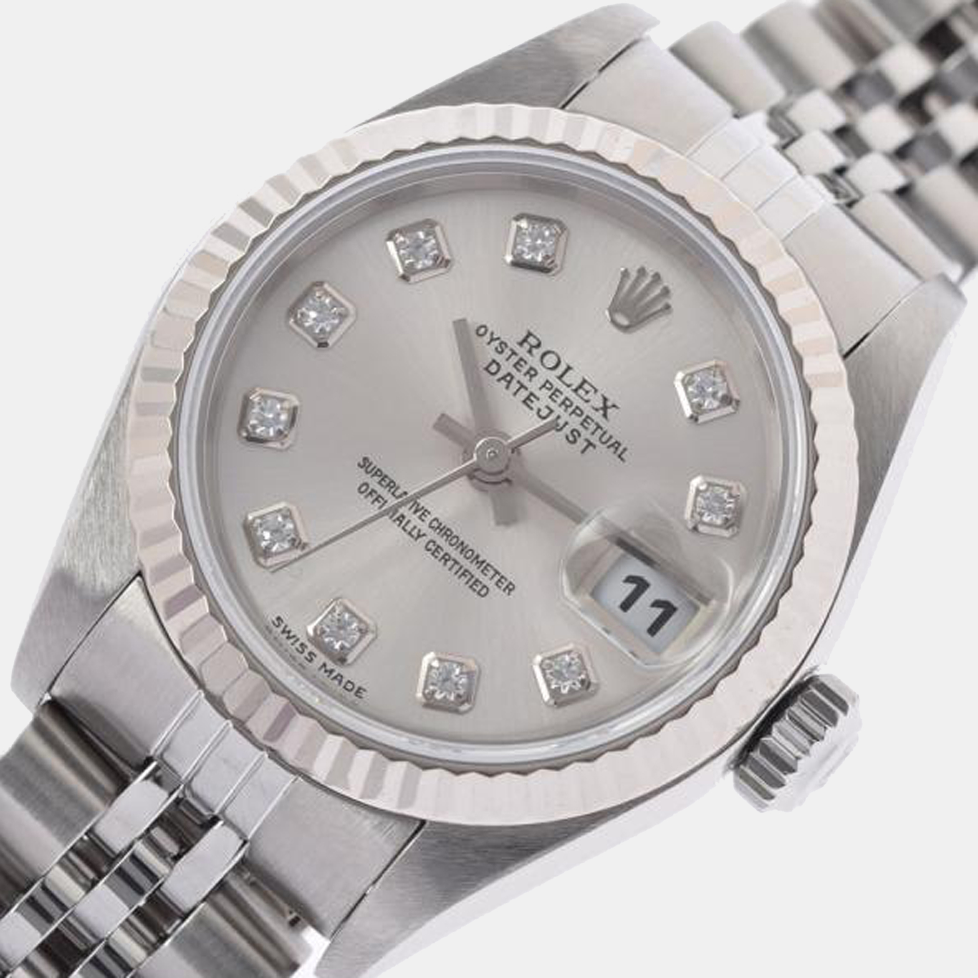

Rolex Silver Diamond 18k White Gold And Stainless Steel Datejust 79174G Automatic Women's Wristwatch 26 mm