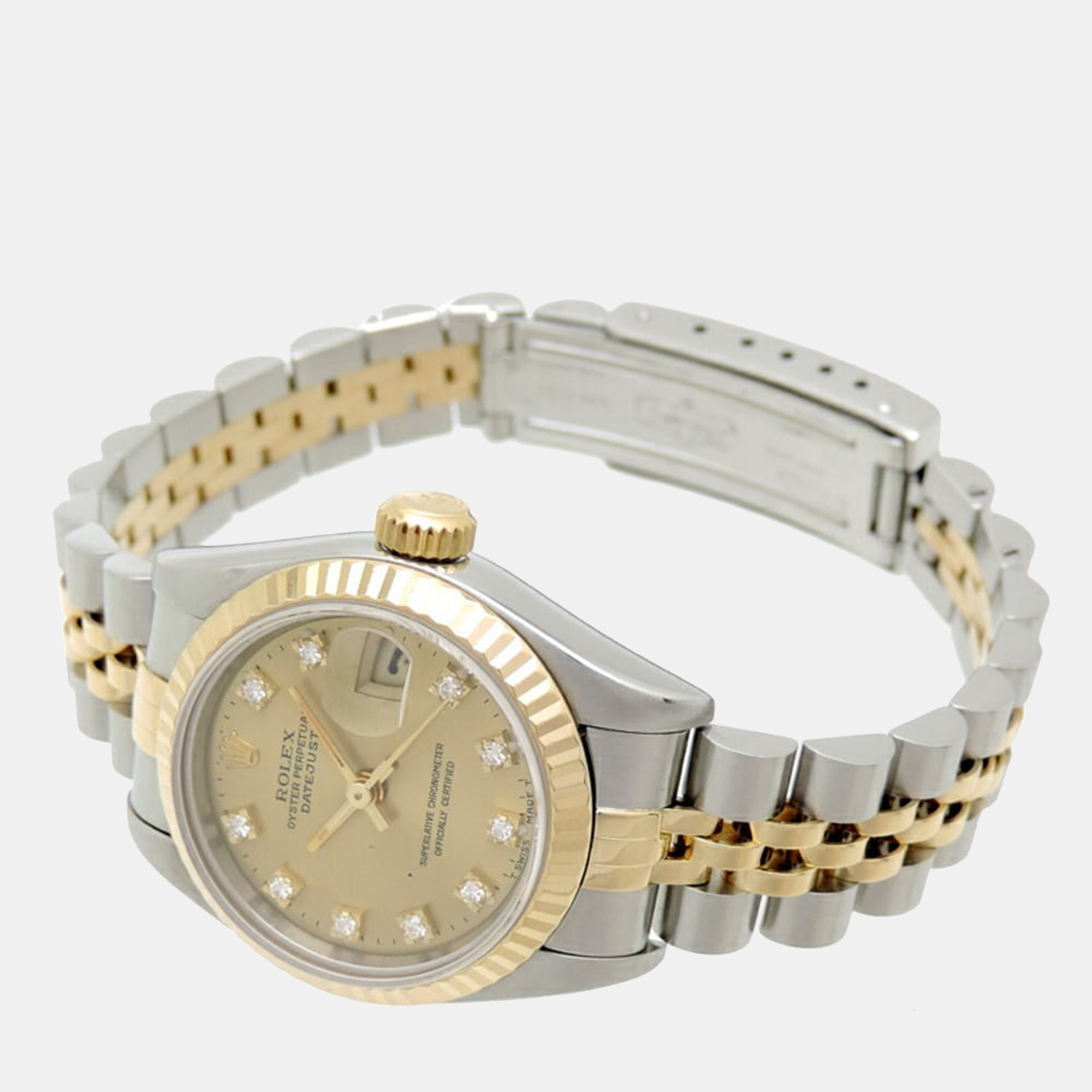 

Rolex Champagne Diamond 18k Yellow Gold And Stainless Steel Datejust 69173G Automatic Women's Wristwatch 26 mm