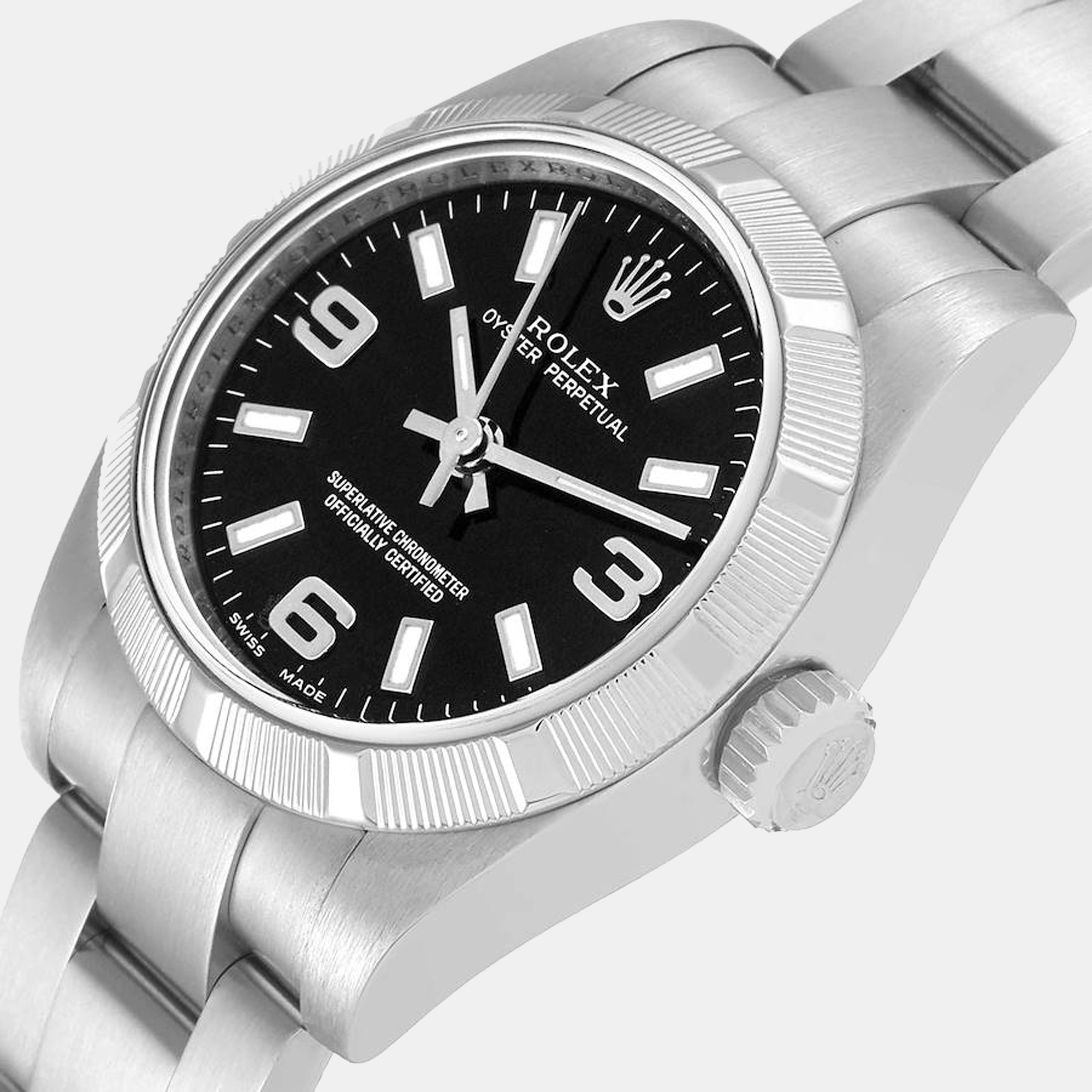 

Rolex Black Stainless Steel Oyster Perpetual 176210 Women's Wristwatch 26 mm