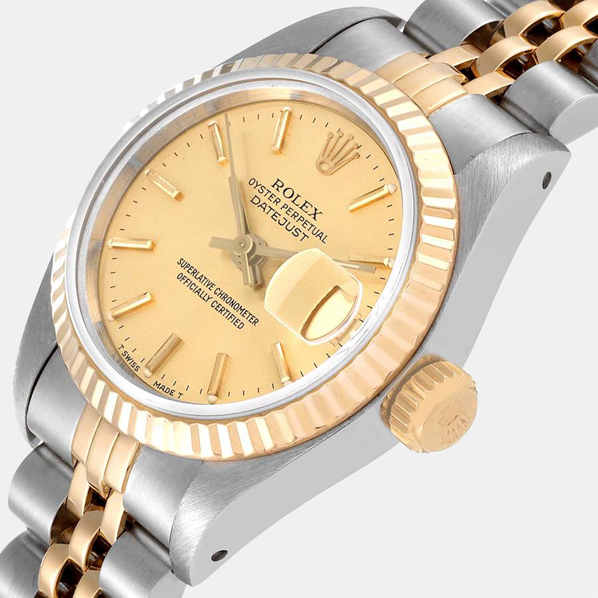 

Rolex Champagne Diamond 18k Yellow Gold And Stainless Steel Datejust 69173 Automatic Women's Wristwatch 26 mm