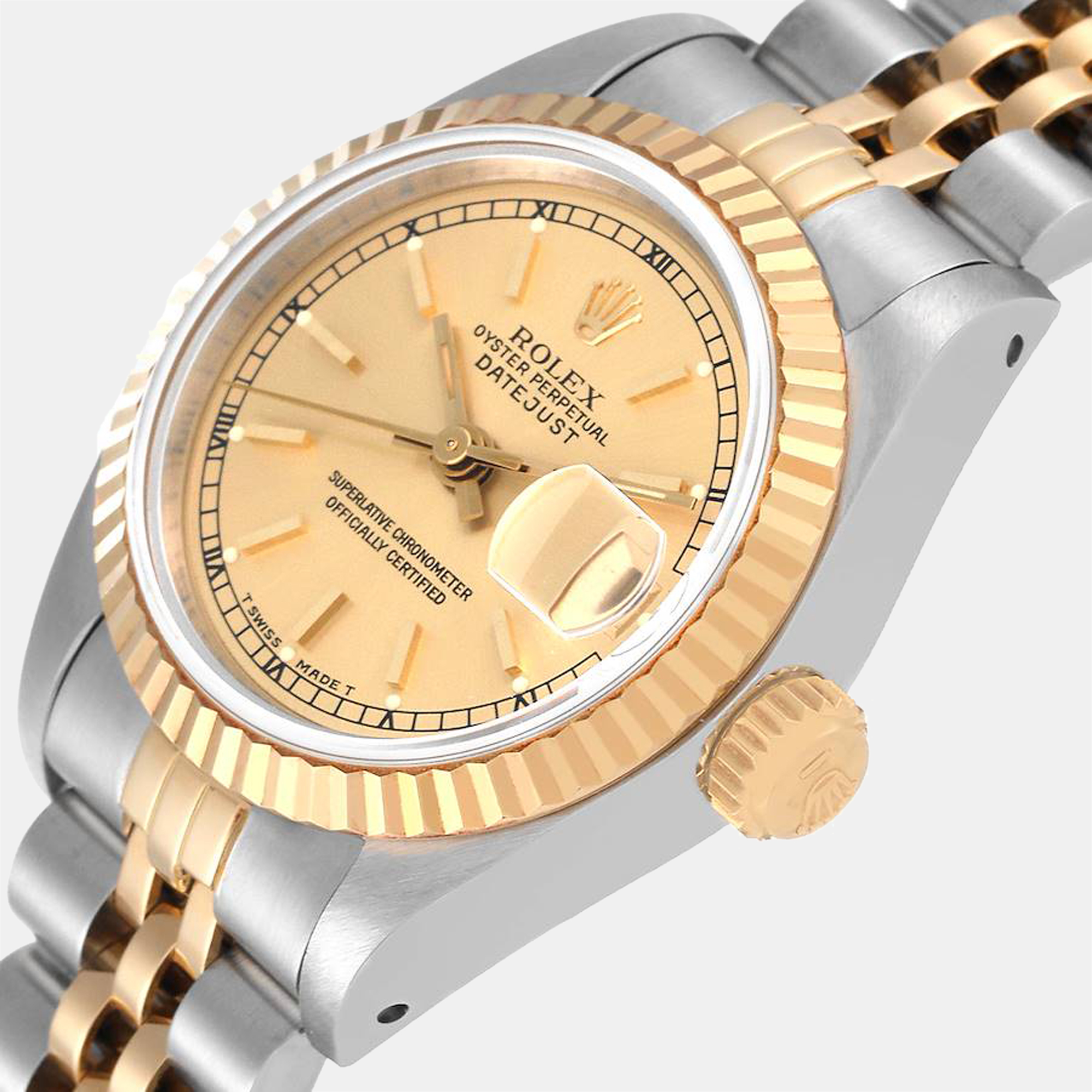 

Rolex Champagne Diamond 18k Yellow Gold And Stainless Steel Datejust 69173 Automatic Women's Wristwatch 26 mm