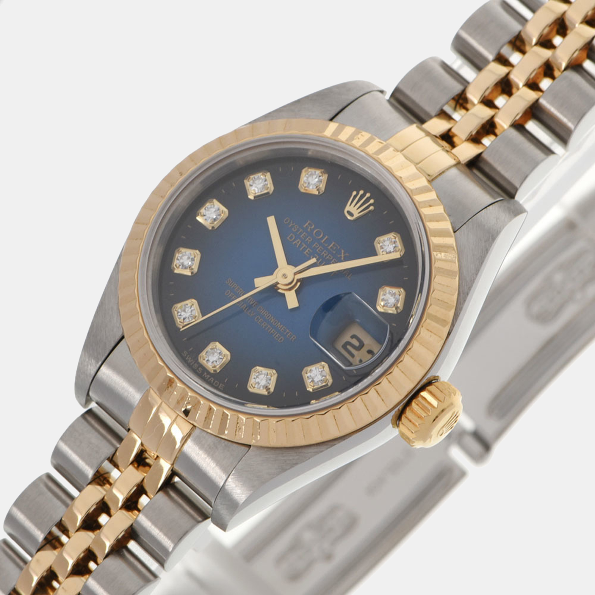 

Rolex Blue Diamond 18k Yellow Gold And Stainless Steel Datejust 79173 Automatic Women's Wristwatch 26 mm