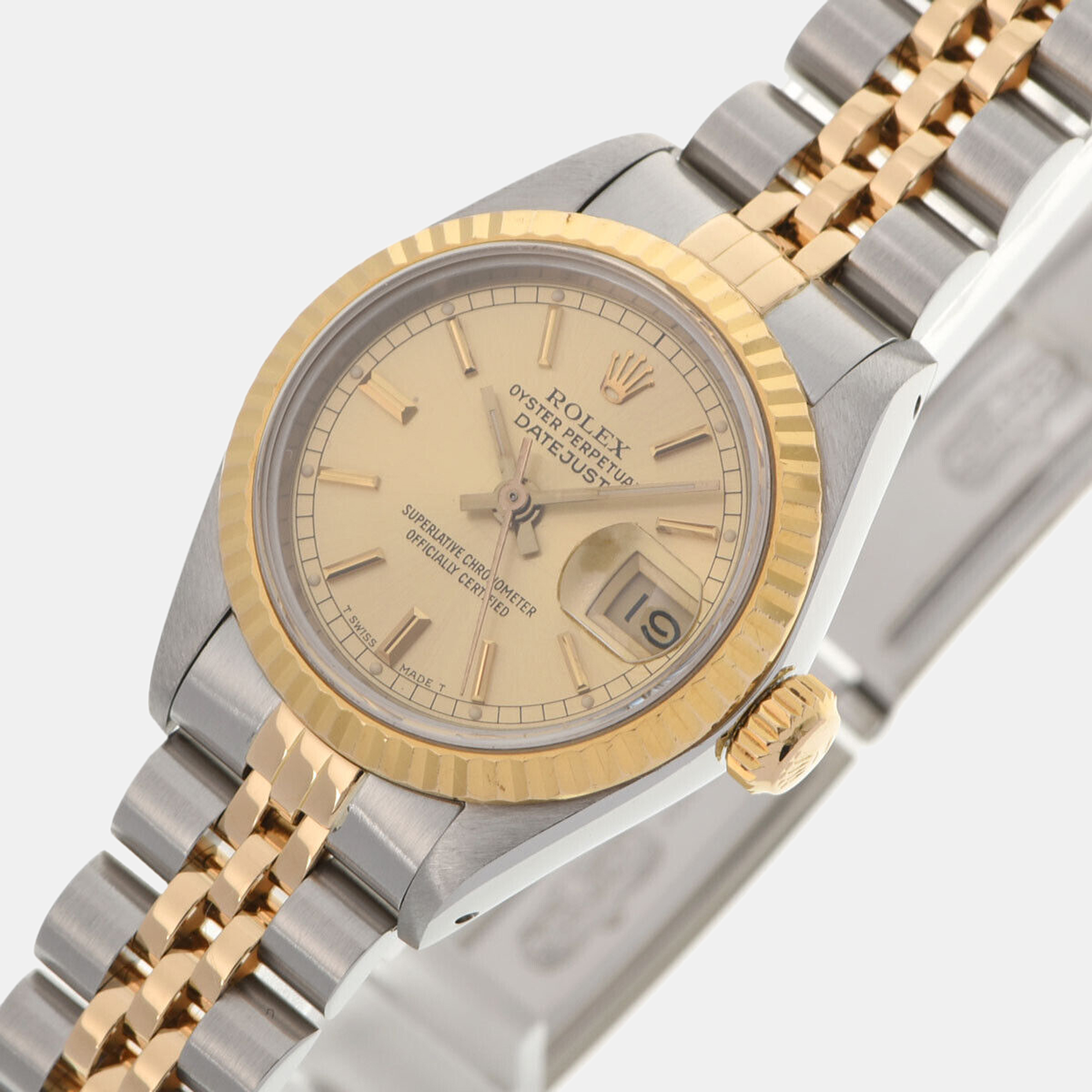 

Rolex Champagne 18k Yellow Gold And Stainless Steel Datejust 69173 Automatic Women's Wristwatch 26 mm