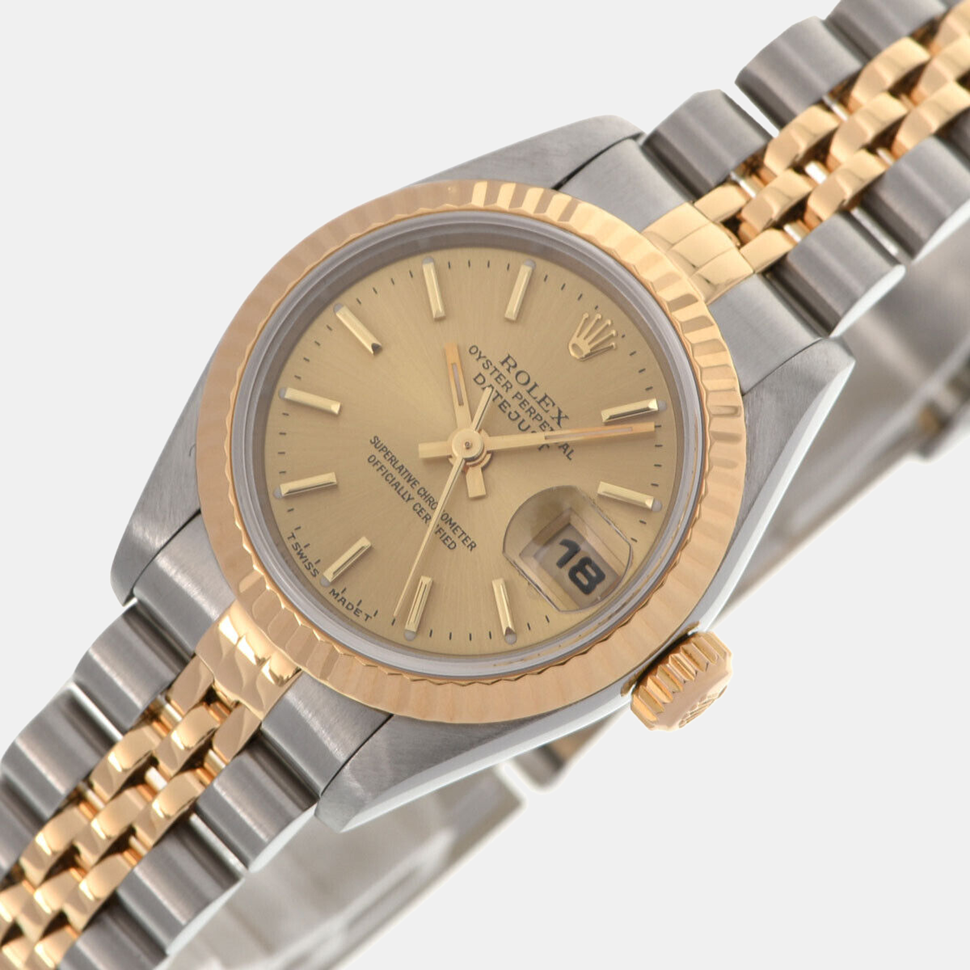 

Rolex Champagne 18k Yellow Gold And Stainless Steel Datejust 69173 Automatic Women's Wristwatch 26 mm