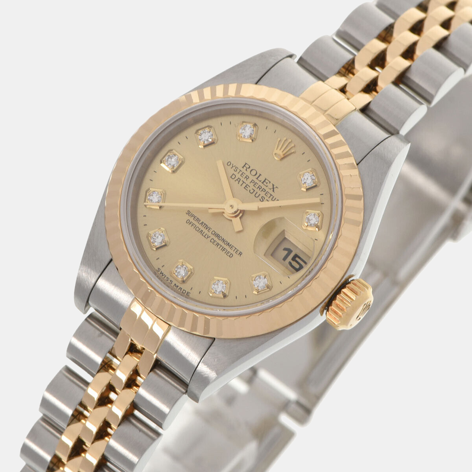 

Rolex Champagne Diamond 18k Yellow Gold And Stainless Steel Datejust 79173 Automatic Women's Wristwatch 26 mm