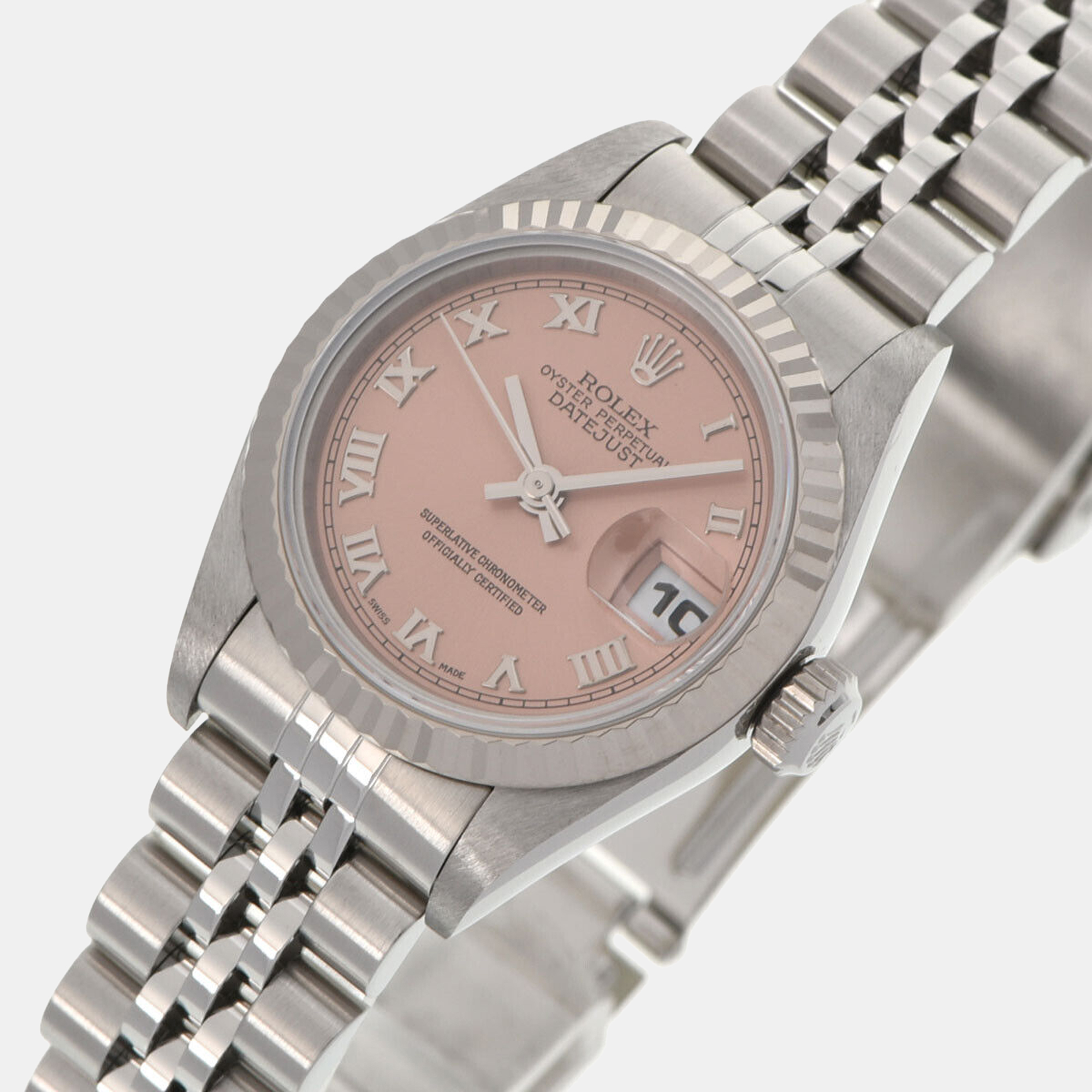 

Rolex Pink 18k White Gold And Stainless Steel Datejust 69174 Automatic Women's Wristwatch 26 mm
