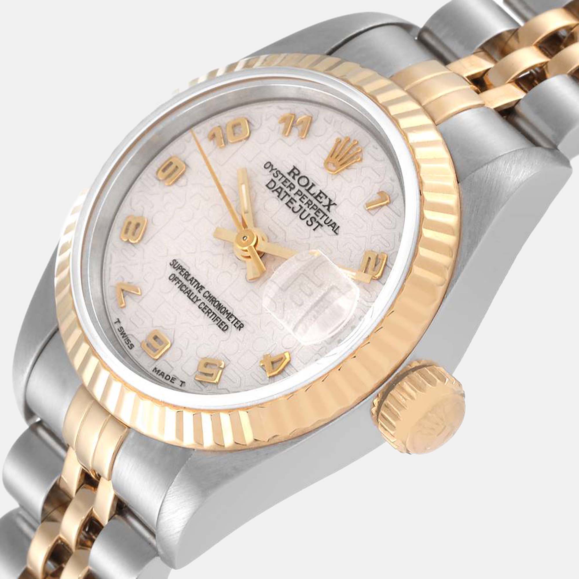 

Rolex Ivory 18k Yellow Gold And Stainless Steel Datejust 69173 Automatic Women's Wristwatch 26 mm, White