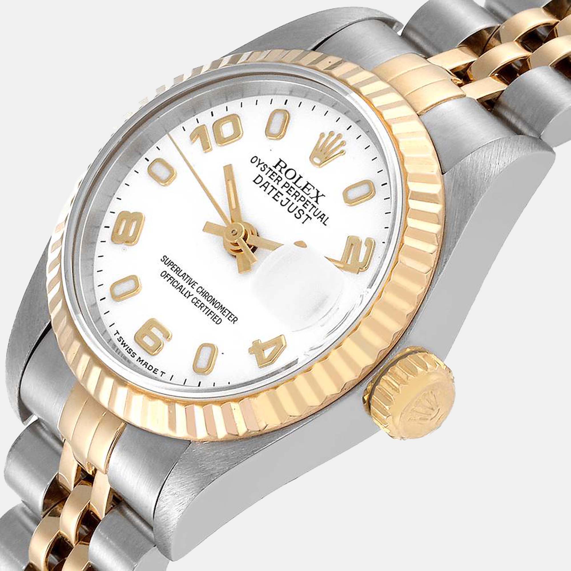 

Rolex White 18k Yellow Gold And Stainless Steel Datejust 69173 Automatic Women's Wristwatch 26 mm