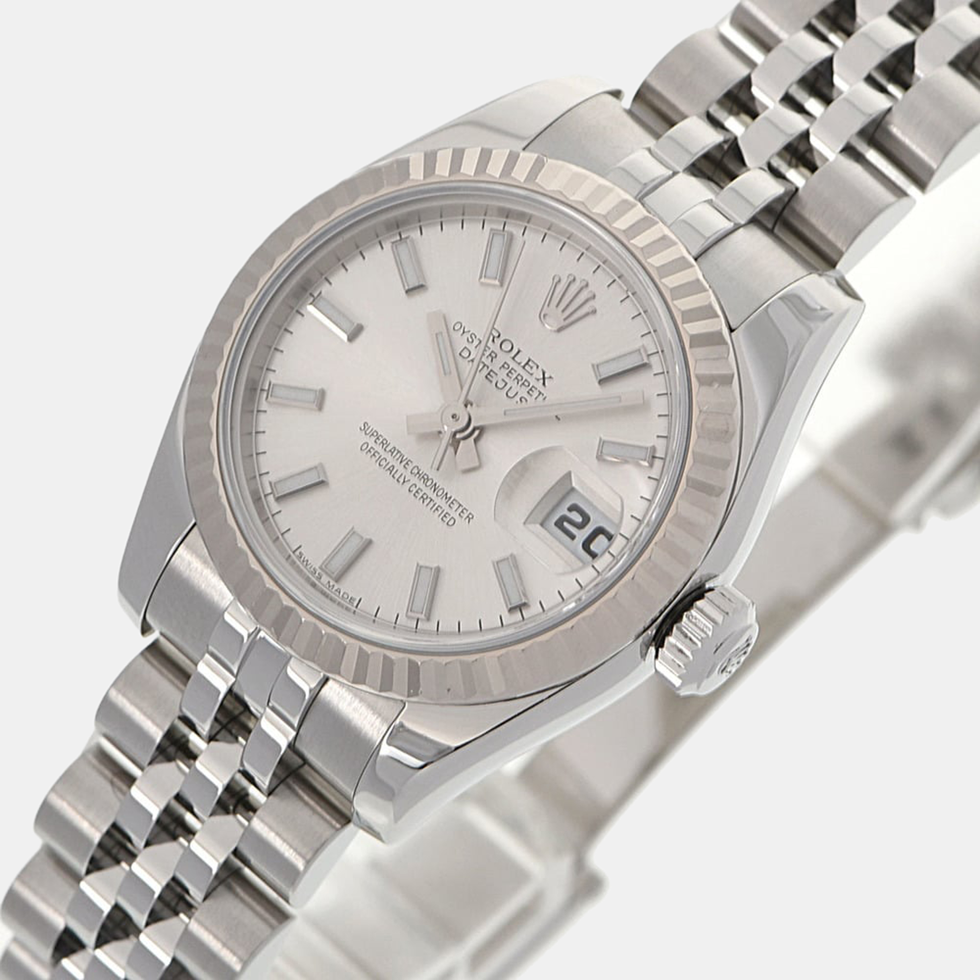 

Rolex Silver 18k White Gold And Stainless Steel Datejust 179174 Automatic Women's Wristwatch 26 mm