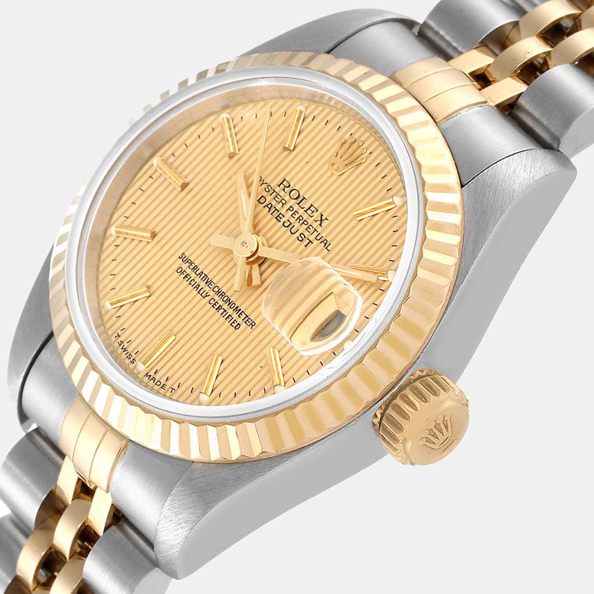 

Rolex Champagne 18k Yellow Gold And Stainless Steel Datejust 69173 Automatic Women's Wristwatch 26 mm