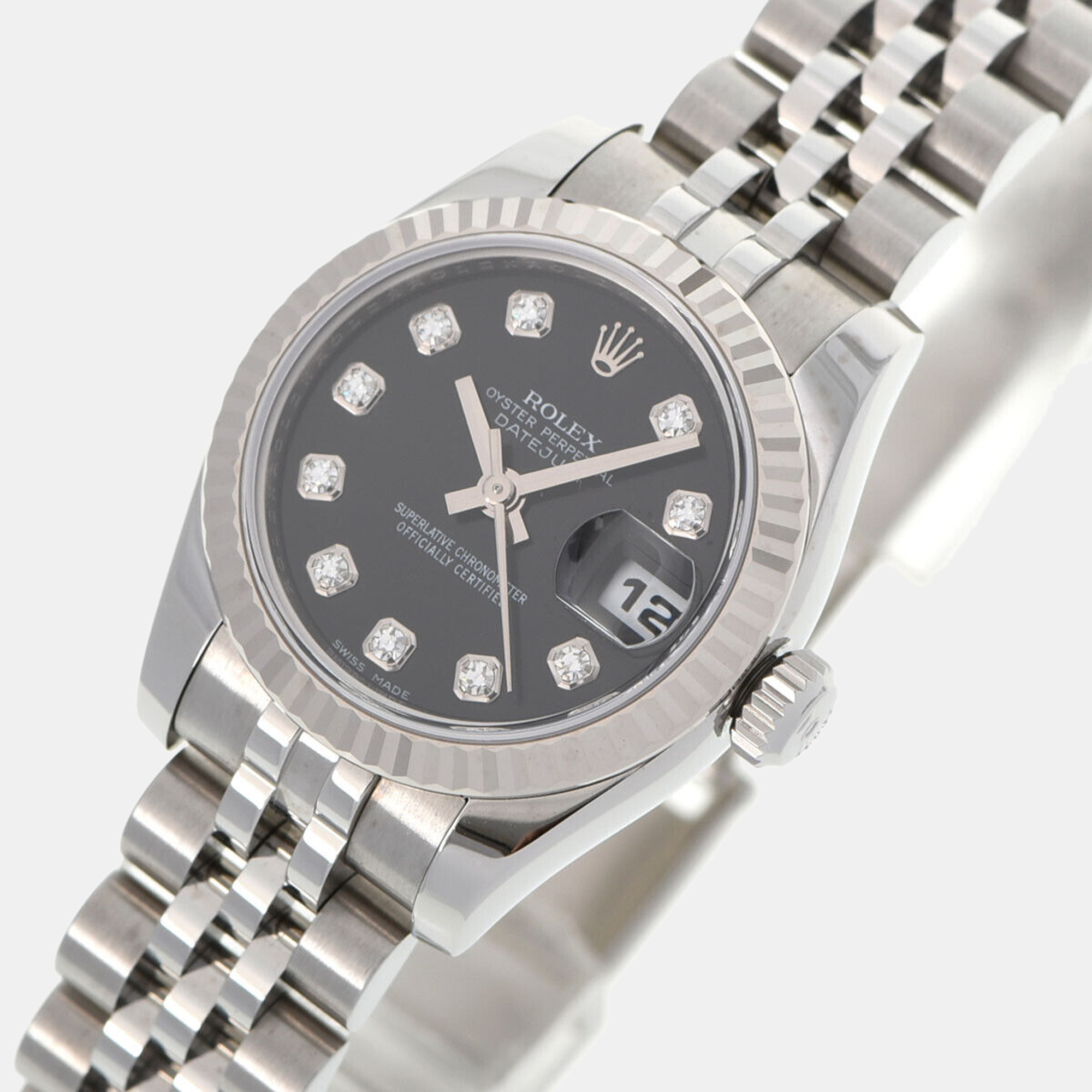 

Rolex Black Diamond 18k White Gold And Stainless Steel Datejust 179174 Automatic Women's Wristwatch 26 mm