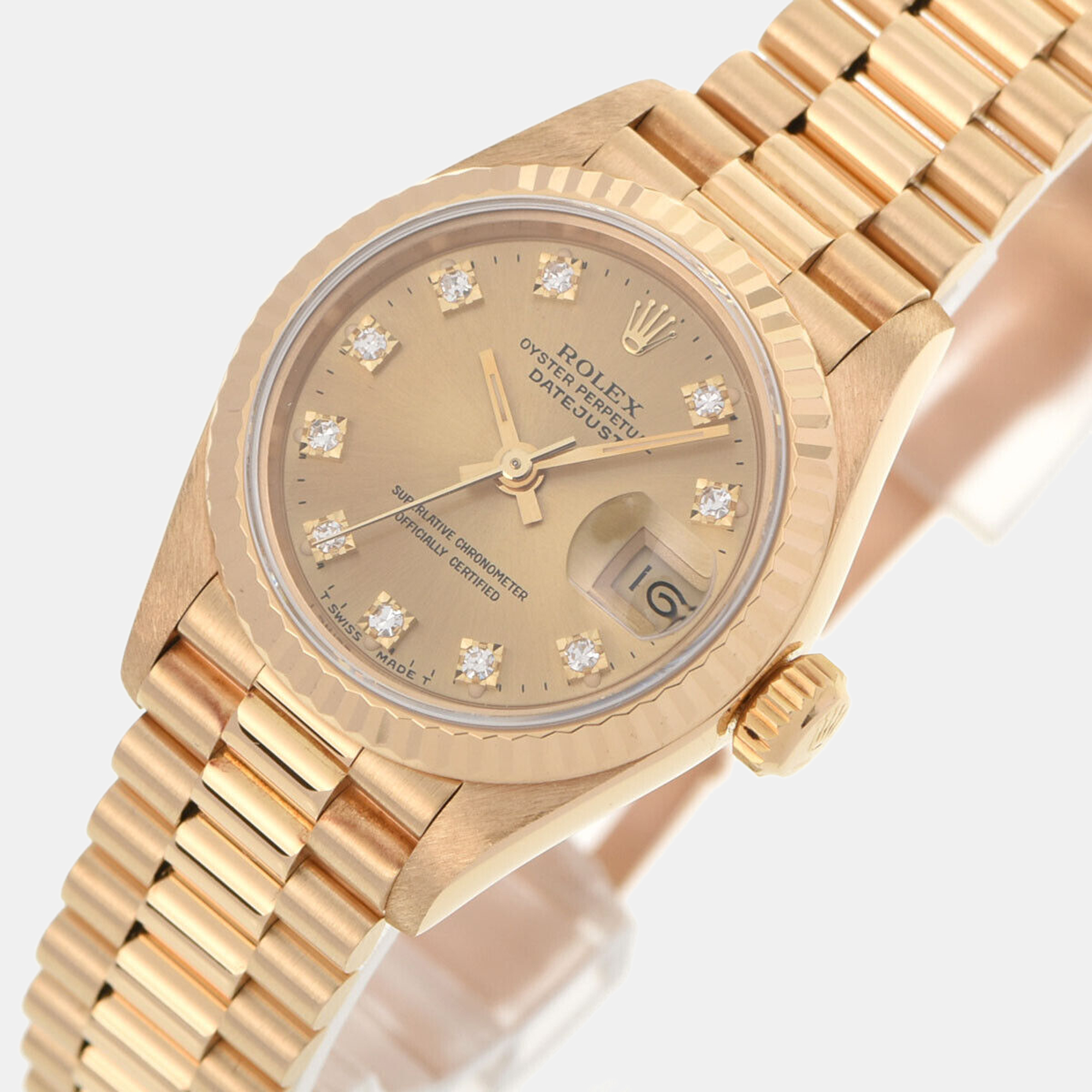 

Rolex Champagne Diamond 18k Yellow Gold Datejust 69178 Automatic Women's Wristwatch 25 mm