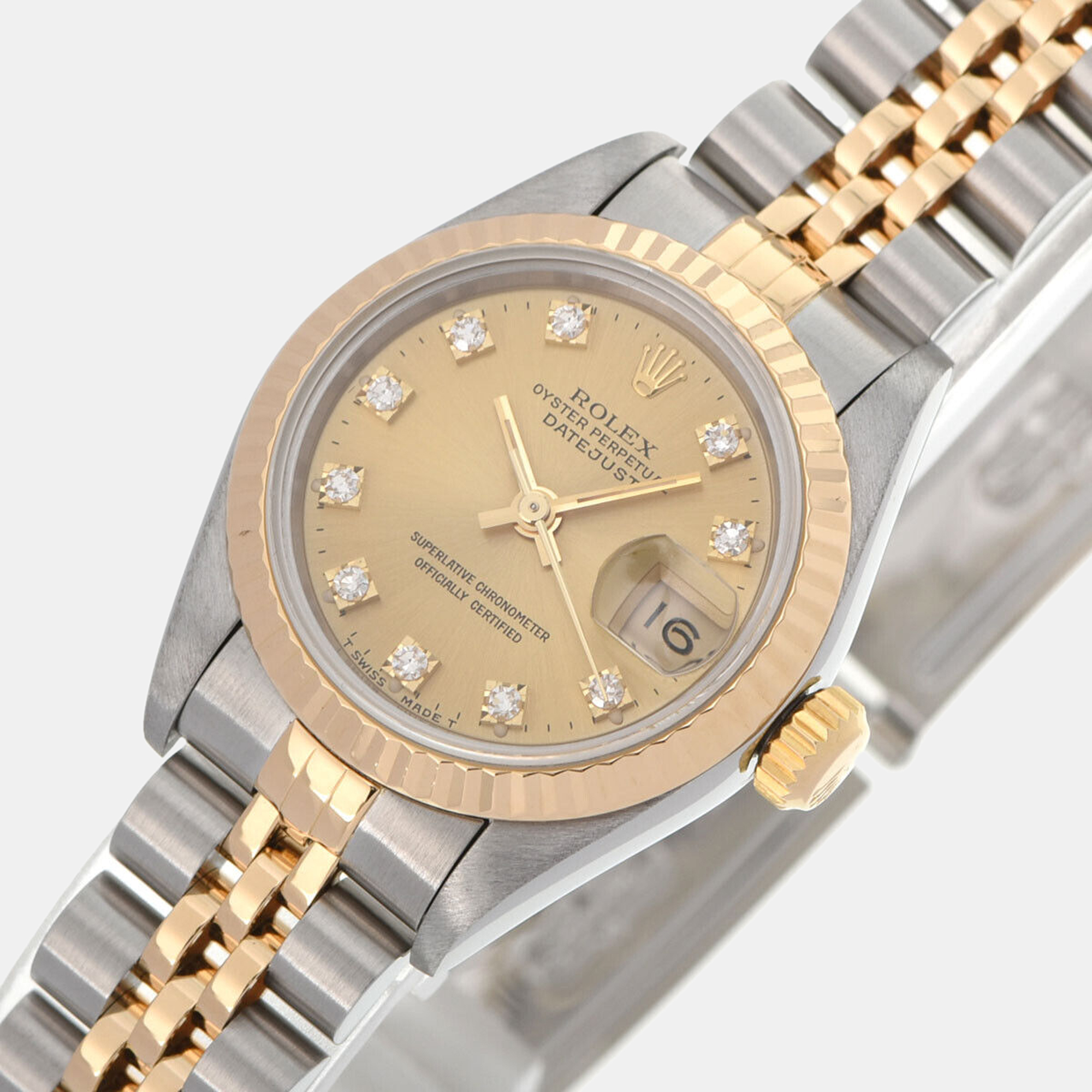 

Rolex Champagne Diamond 18k Yellow Gold And Stainless Steel Datejust 69173 Automatic Women's Wristwatch 26 mm