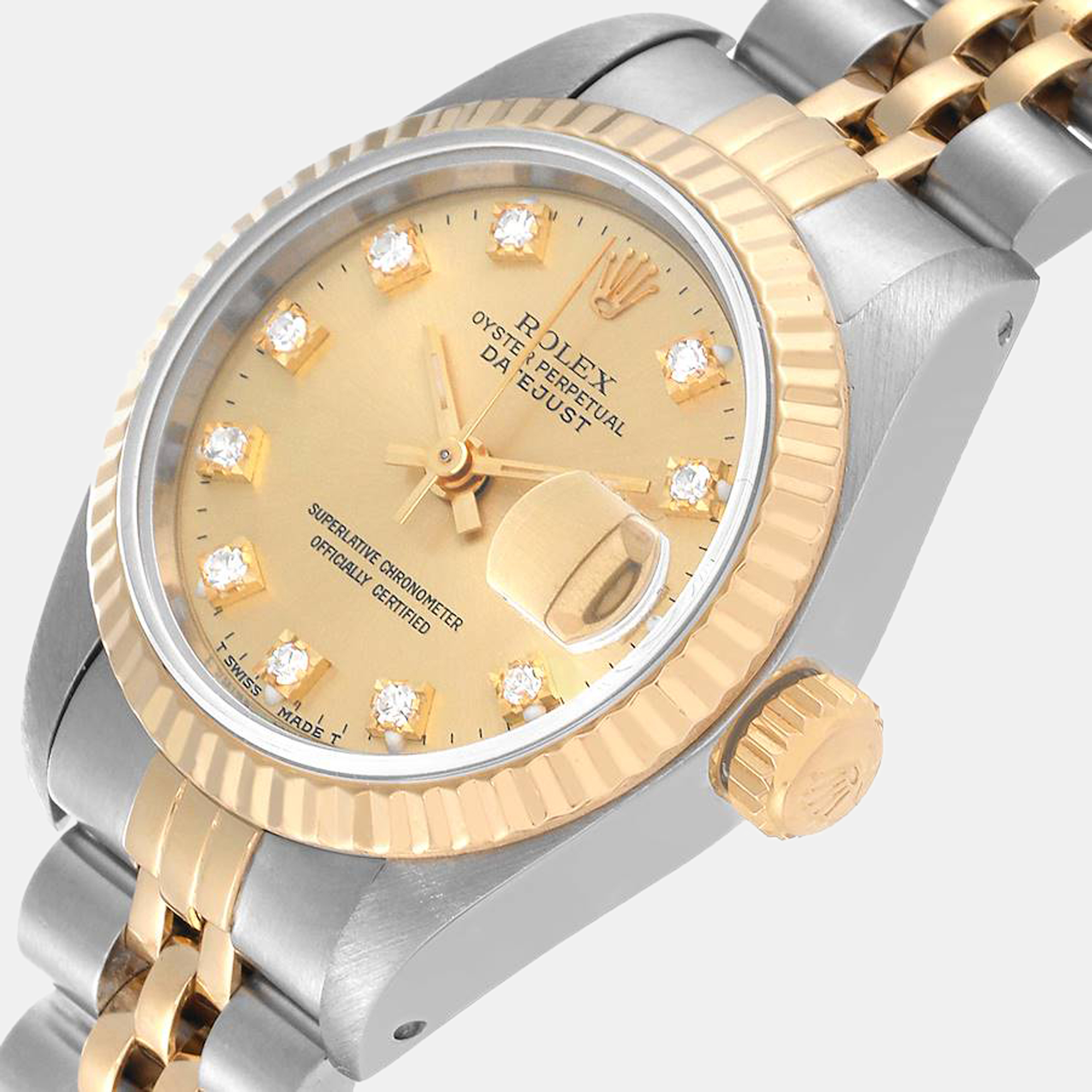 

Rolex Champagne Diamond 18k Yellow Gold And Stainless Steel Datejust 69173 Automatic Women's Wristwatch 26 mm