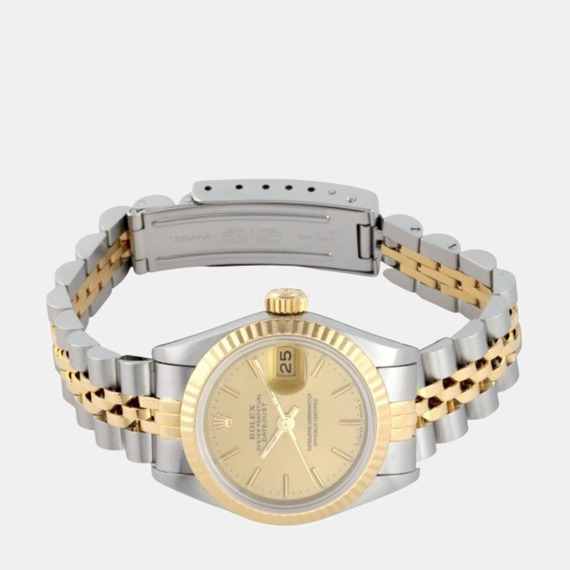 

Rolex Champagne 18k Yellow Gold And Stainless Steel Datejust 69173 Automatic Women's Wristwatch 26 mm
