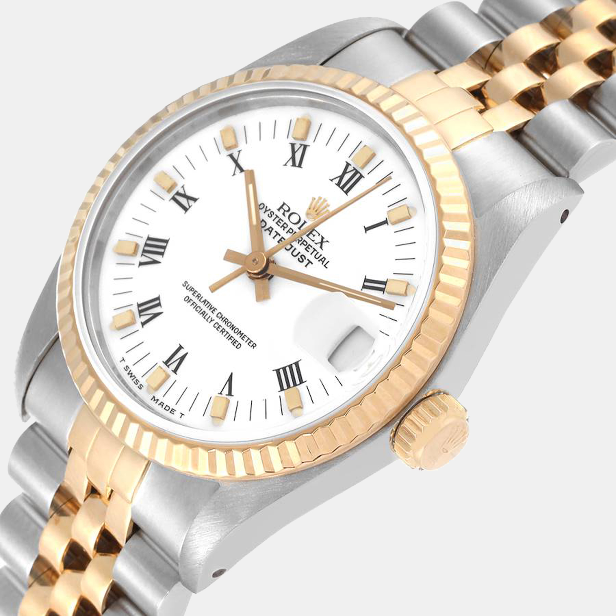 

Rolex White 18k Yellow Gold And Stainless Steel Datejust 68273 Automatic Women's Wristwatch 31 mm