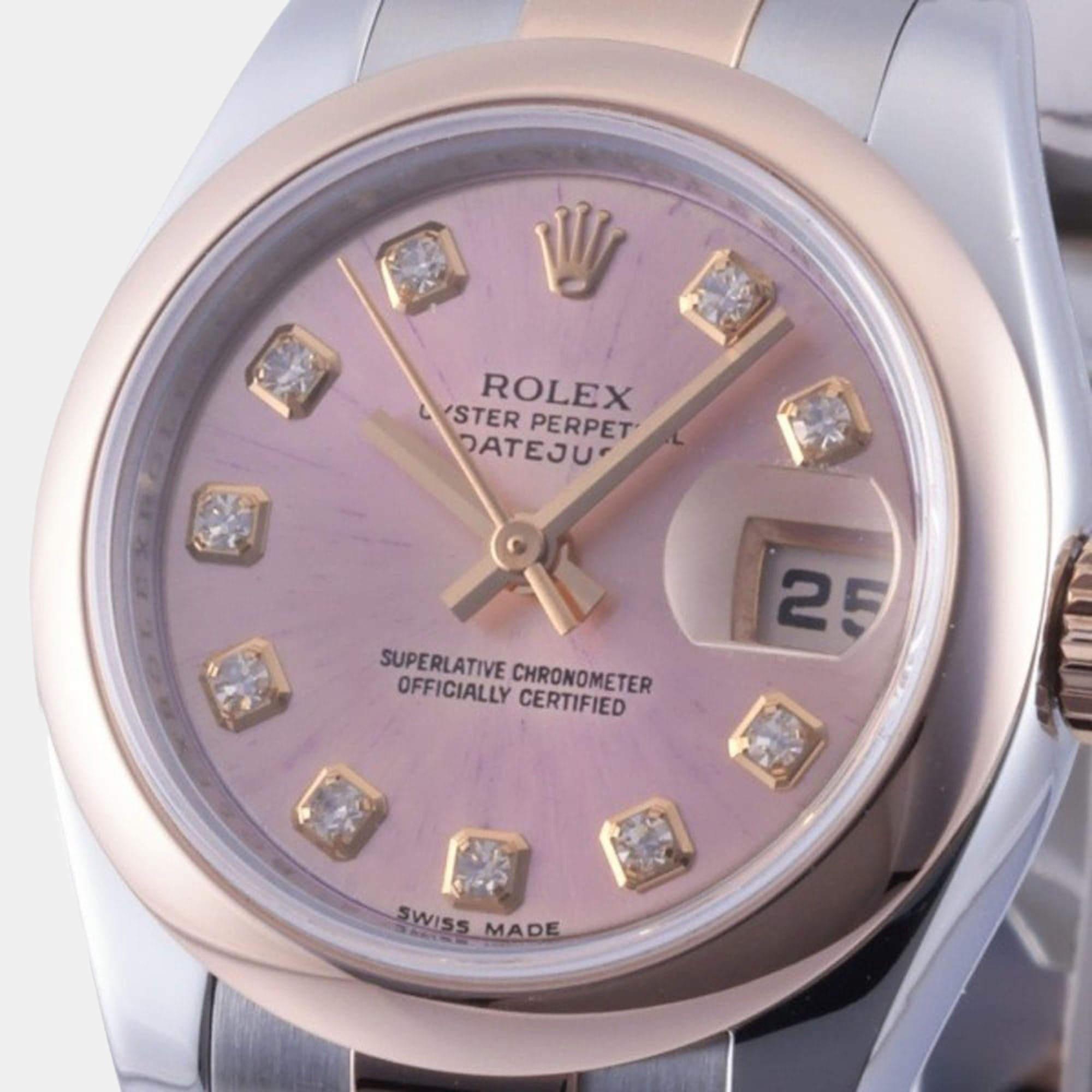 

Rolex Pink Diamond 18k Rose Gold And Stainless Steel Datejust 179161 Automatic Women's Wristwatch 26 mm