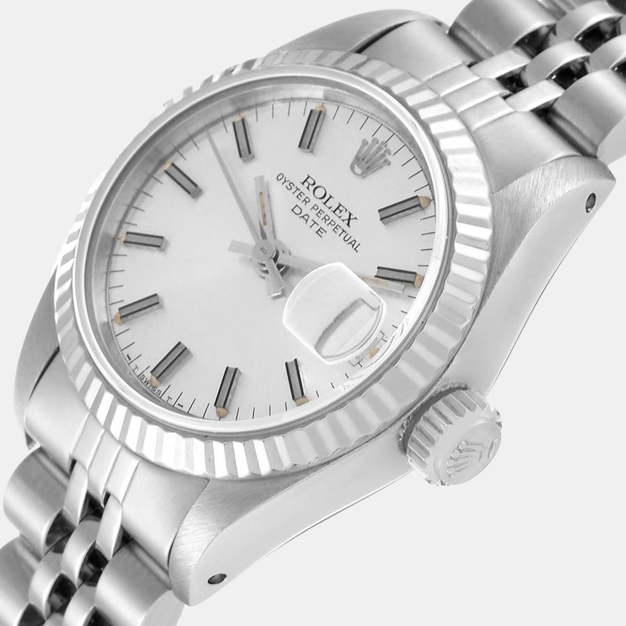 

Rolex Silver 18K White Gold And Stainless Steel Datejust 69174 Women's Wristwatch 26 mm