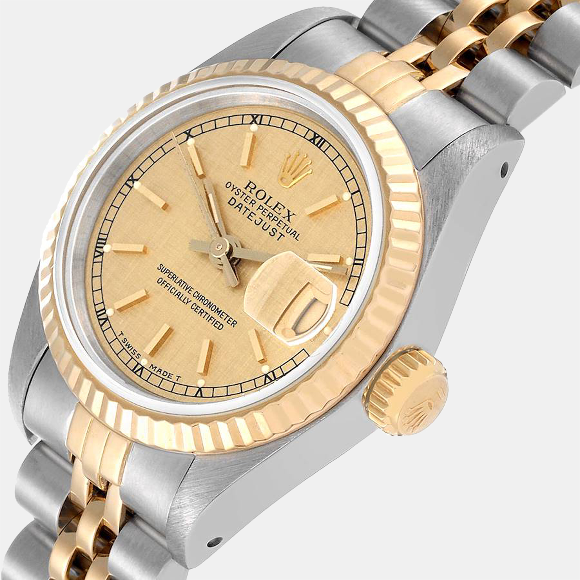 

Rolex Champagne 18k Yellow Gold And Stainless Steel Datejust 69173 Automatic Women's Wristwatch 26 mm