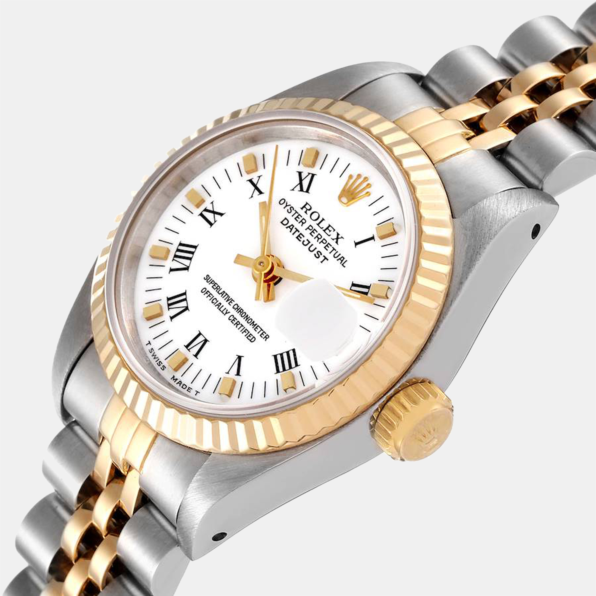 

Rolex White 18k Yellow Gold And Stainless Steel Datejust 69173 Automatic Women's Wristwatch 26 mm