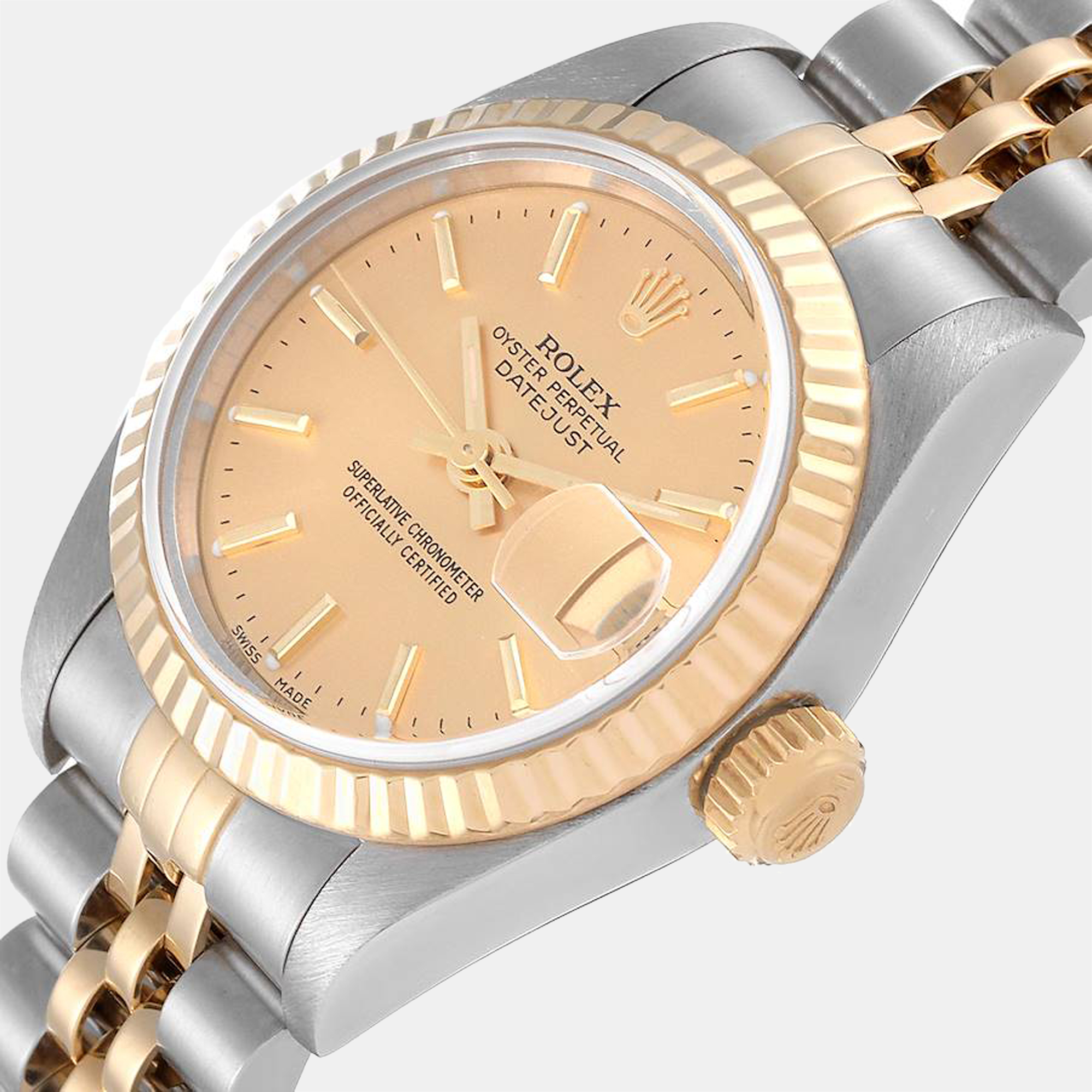 

Rolex Champagne 18k Yellow Gold And Stainless Steel Datejust 79173 Automatic Women's Wristwatch 26 mm